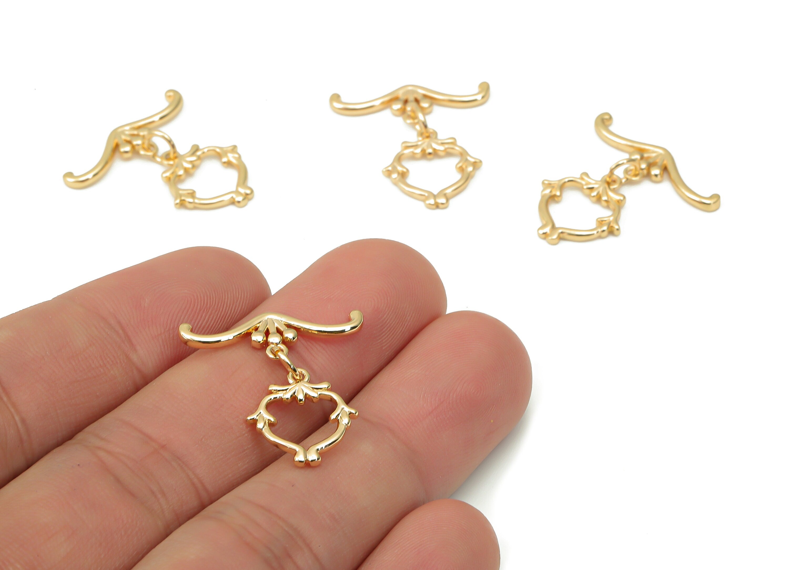 Brass Leaf Toggle Clasps – Gold Branch Toggle Clasp - 18K Real Gold Plated Brass – Jewelry Making Supplies - 23.92x22.46x1.66mm - RGP4510 - DOMEDBAZAAR