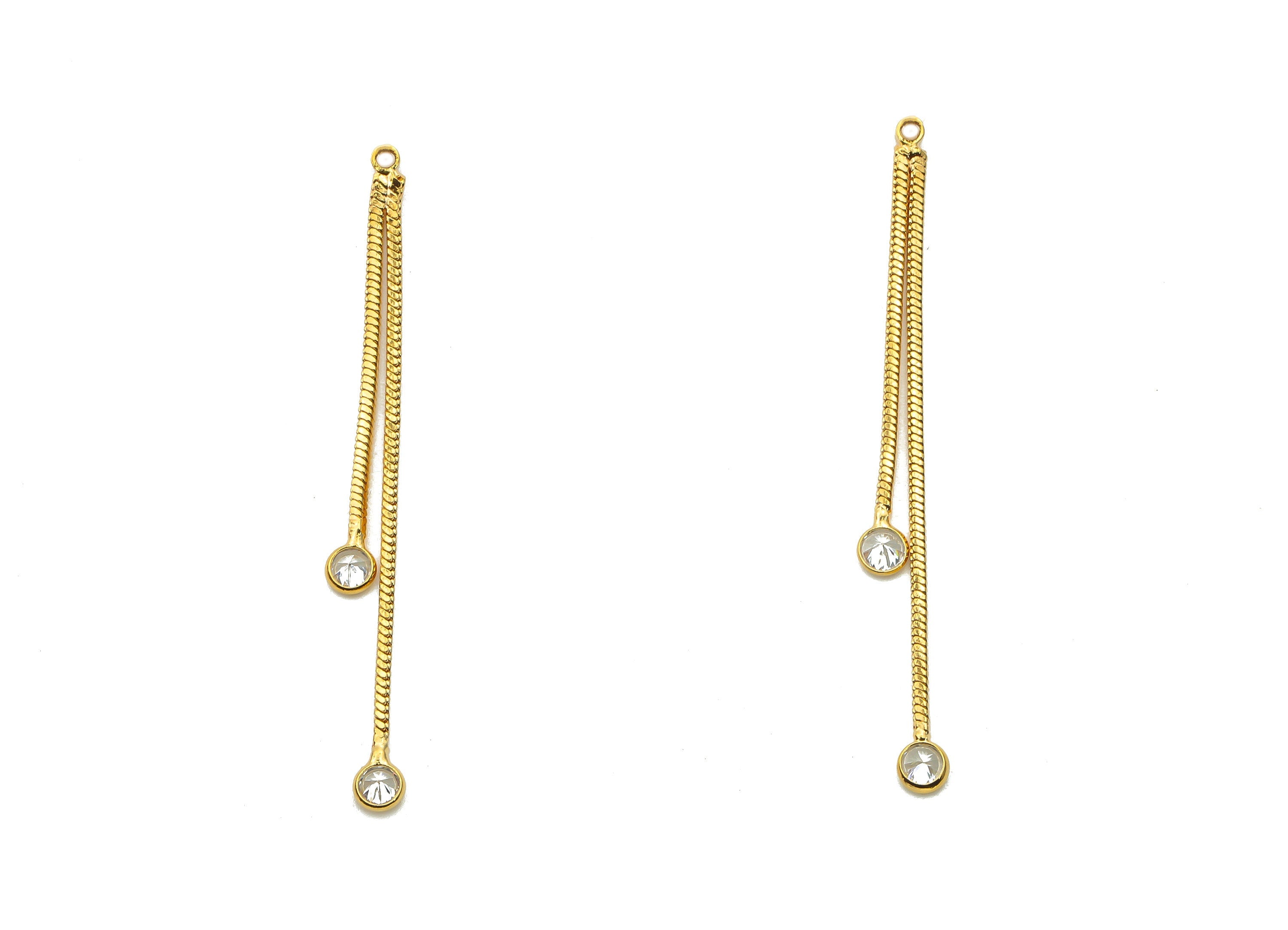 Brass Snake Chain Tassel Earring Charm with Zircons - Gold Tassel Chain Earrings – 18K Real Gold Plated Brass - 45.8x2.13x0.95mm - RGP4523 - DOMEDBAZAAR