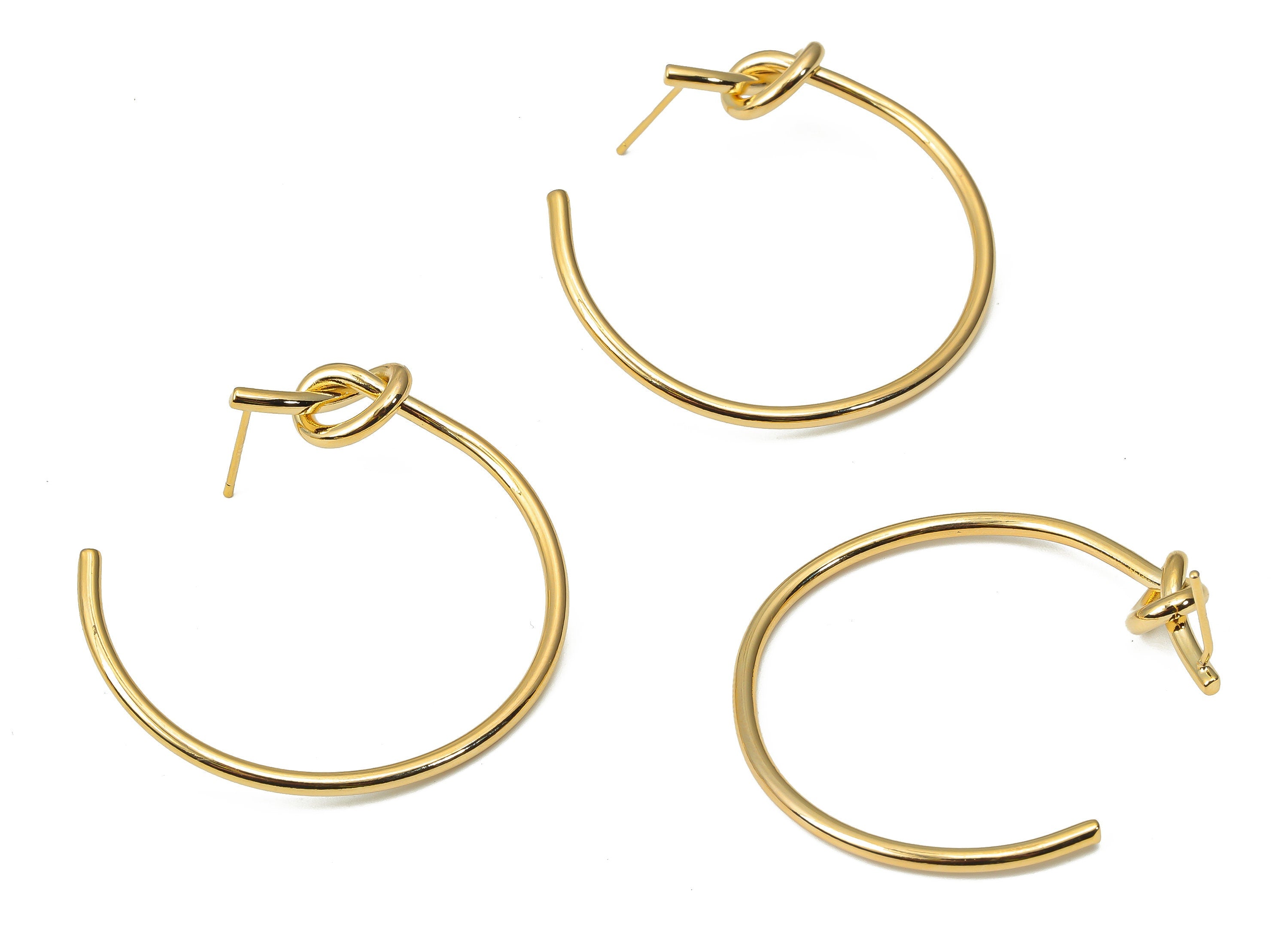 Brass C Open Hoop Earring Stud - Gold C Knot Hoop Earring Post - 925 Silver Stud - 18k Real Gold Plated Brass - 41.27x38.1x5.7mm - RGP4487 - DOMEDBAZAAR