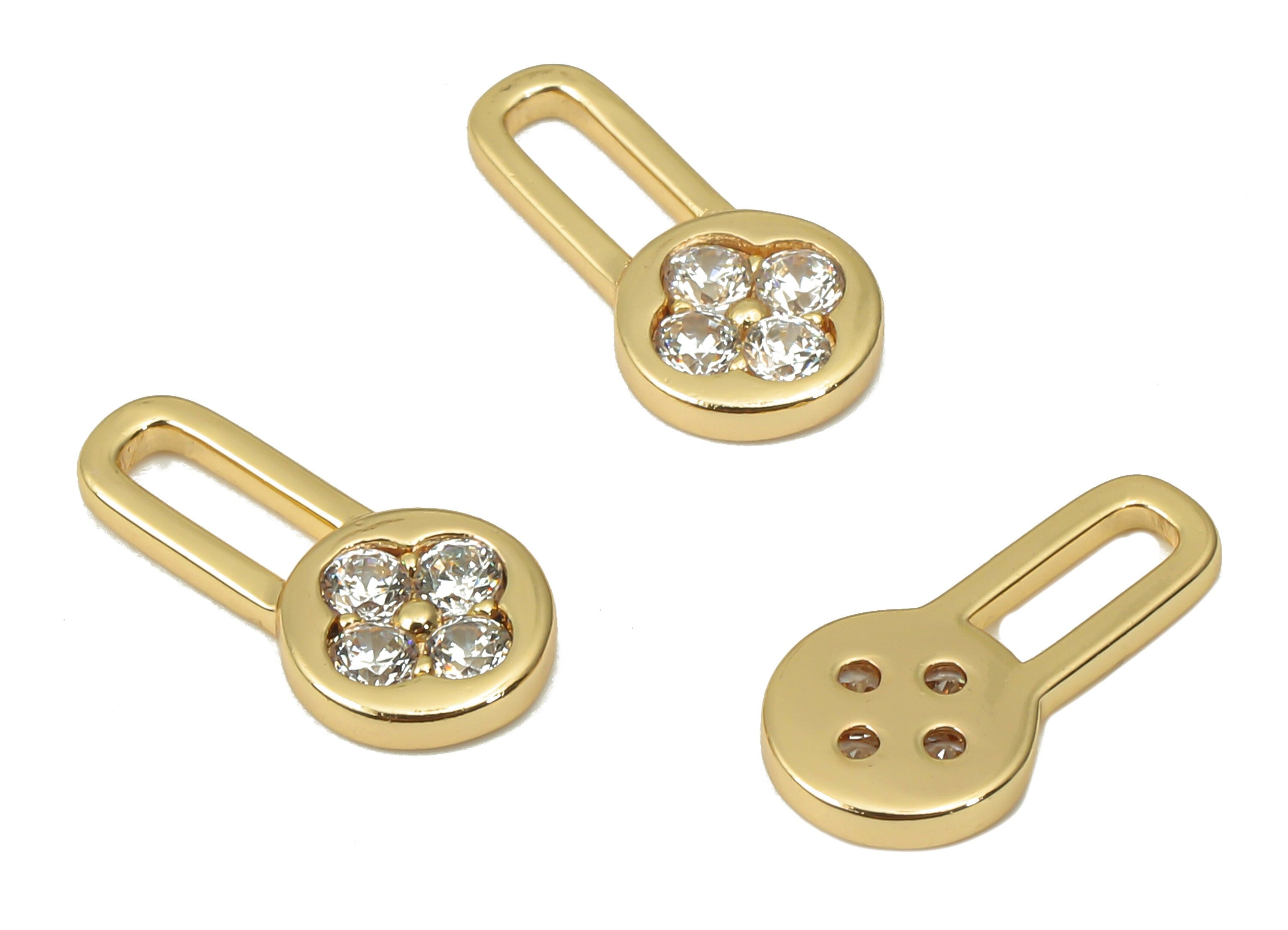 Brass Round long Connectors with Zircons - Gold lock Bracelet - 18K Real Gold Plated Brass - Jewelry Making - 12.36x6.02x1.4mm - RGP4522 - DOMEDBAZAAR