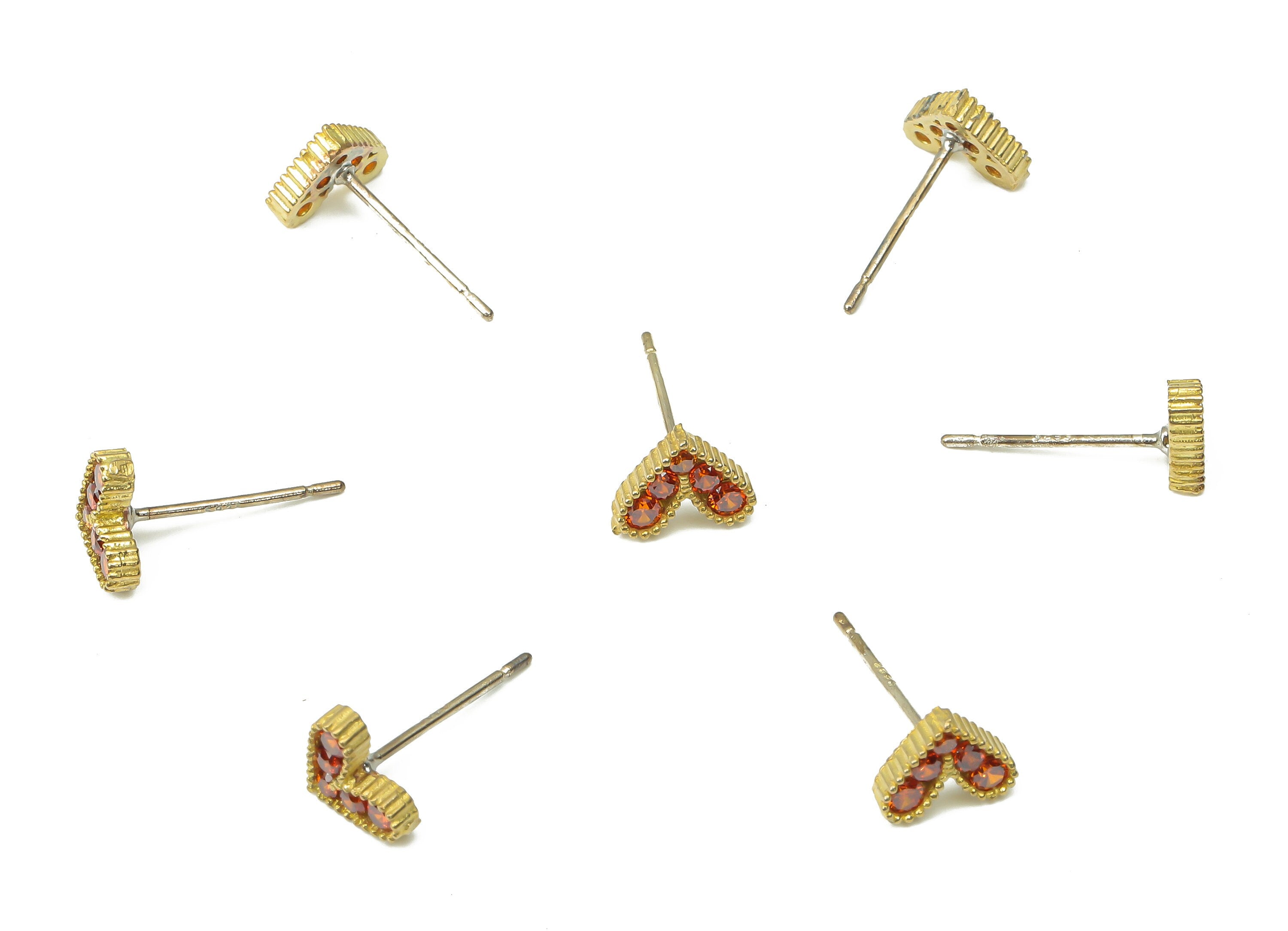 Brass Heart Earring Stud with Zircon - Raw Brass Heart Earring Post - Imitation Silver Stud - Jewelry Supplies - 7.26x5.7x1.74mm - PP7438 - DOMEDBAZAAR