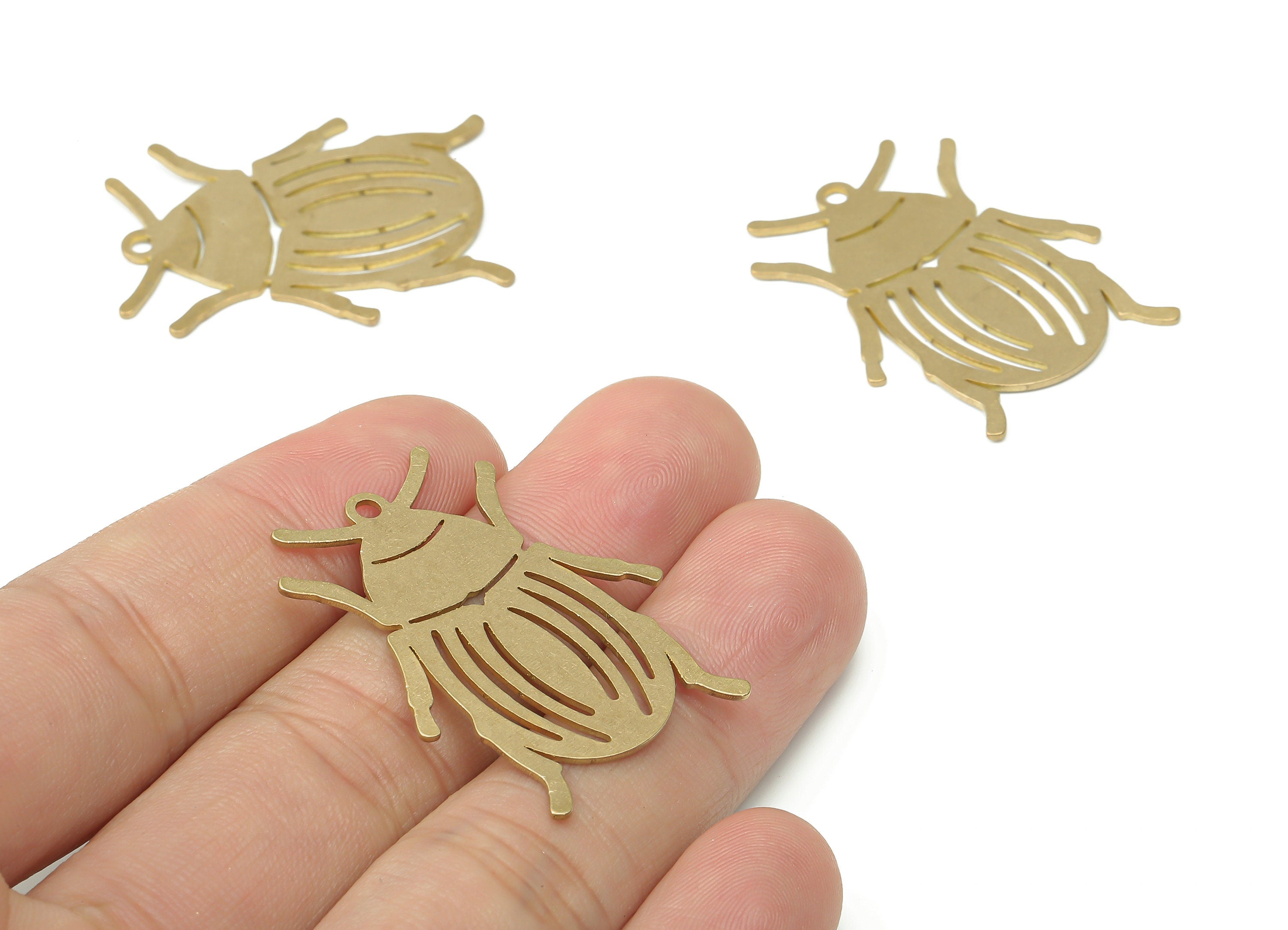 Brass Beetle Earring Charms - Raw Brass Insect Pendant - Earring Charms for Jewelry Making - 35.78x27.83x0.72mm - PPA3803 - DOMEDBAZAAR