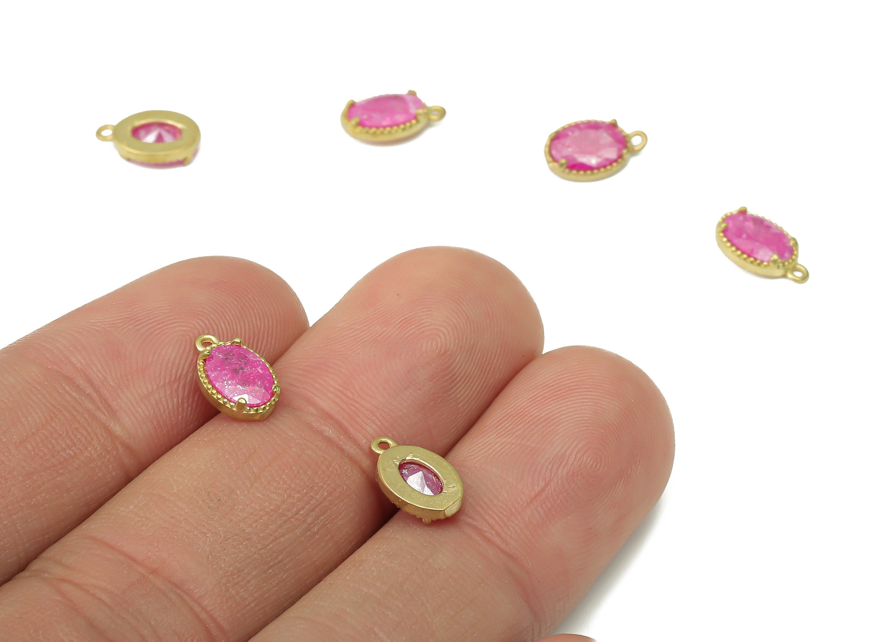 Brass Oval Earring Charms with Zircon - Raw Brass Oval Pendant - Earring Charms for Jewelry Making - 10.1x6.33x2.6mm - PP7430A - DOMEDBAZAAR