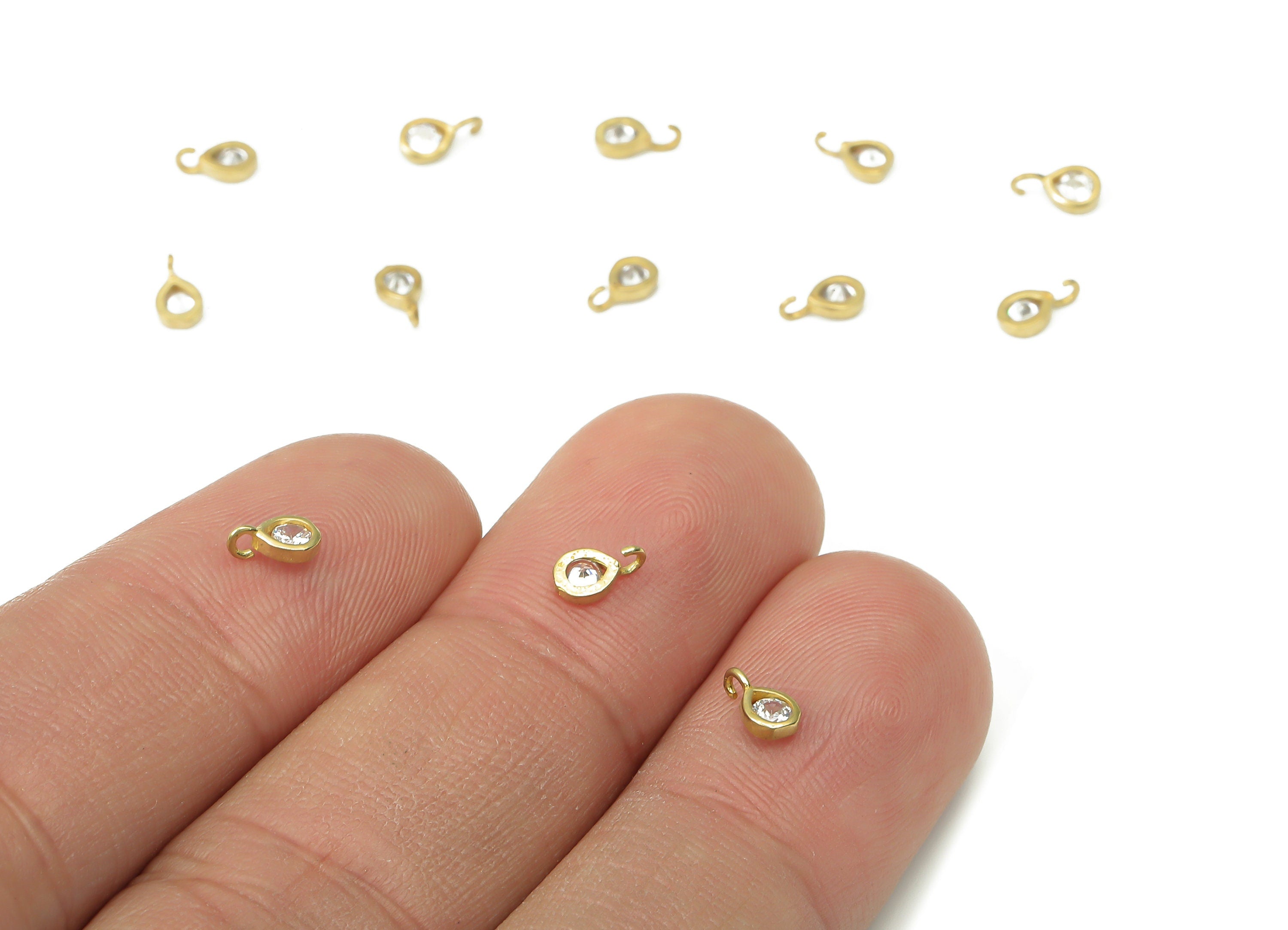 Brass Mini Drop Loop Earring Charms with Zircon - Raw Brass Teardrop Pendant - Earring Charms for Jewelry Making - 5.9x3.38x1.5mm - PP7436 - DOMEDBAZAAR