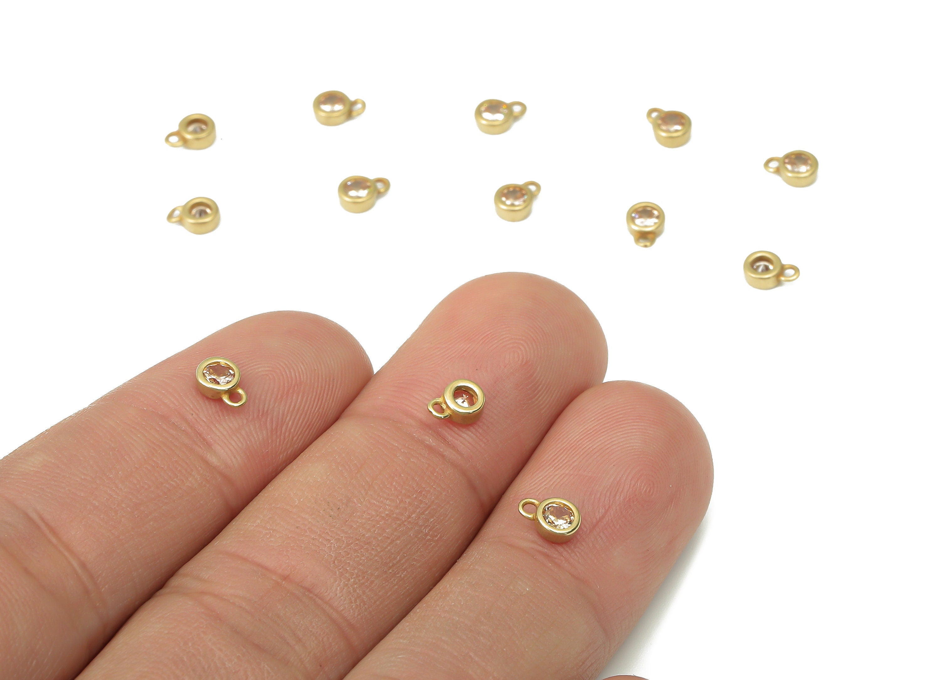 Brass Mini Round Bracelet Charms with Zircon - Raw Brass Mini Circle Pendant - Earring Charms for Jewelry Making - 5.73x4.07x1.96mm- PP7429C - DOMEDBAZAAR