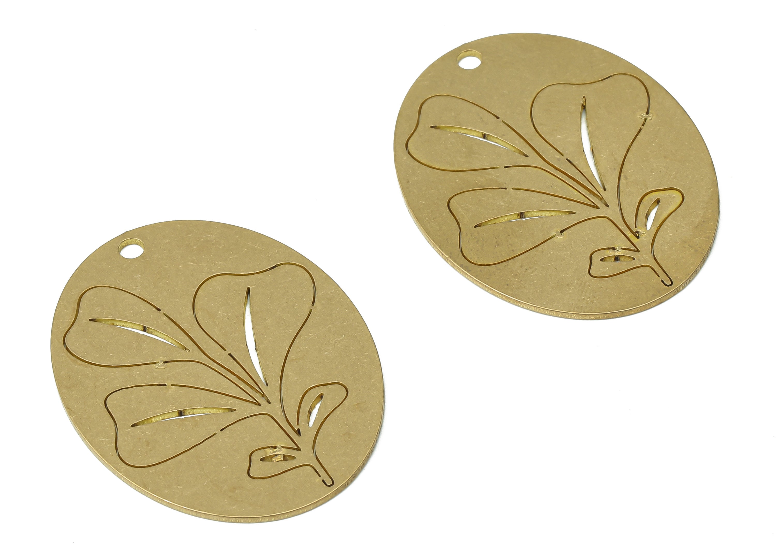 Brass Botanical Long Oval Flower Earring Charms - Raw Brass Abstract Leaves Oval Pendant - Jewelry Making - 31.77x24.3x0.67mm - PPA3832 - DOMEDBAZAAR