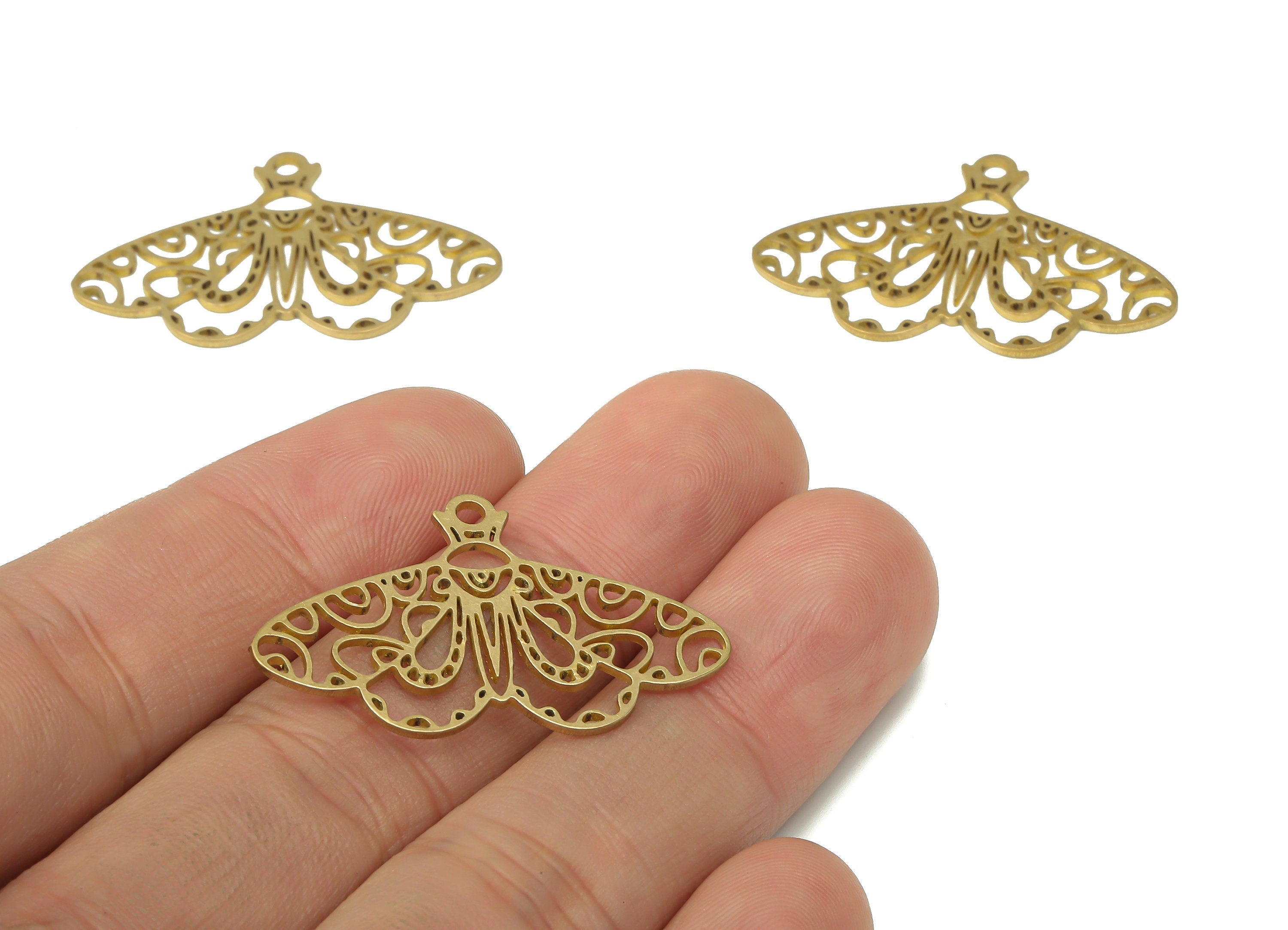 Brass Moth Pattern Earring Charms - Raw Brass Moth Pattern Pendant - Earring Charms for Jewelry Making - 35.71x22.45x0.82mm - PPA3831 - DOMEDBAZAAR