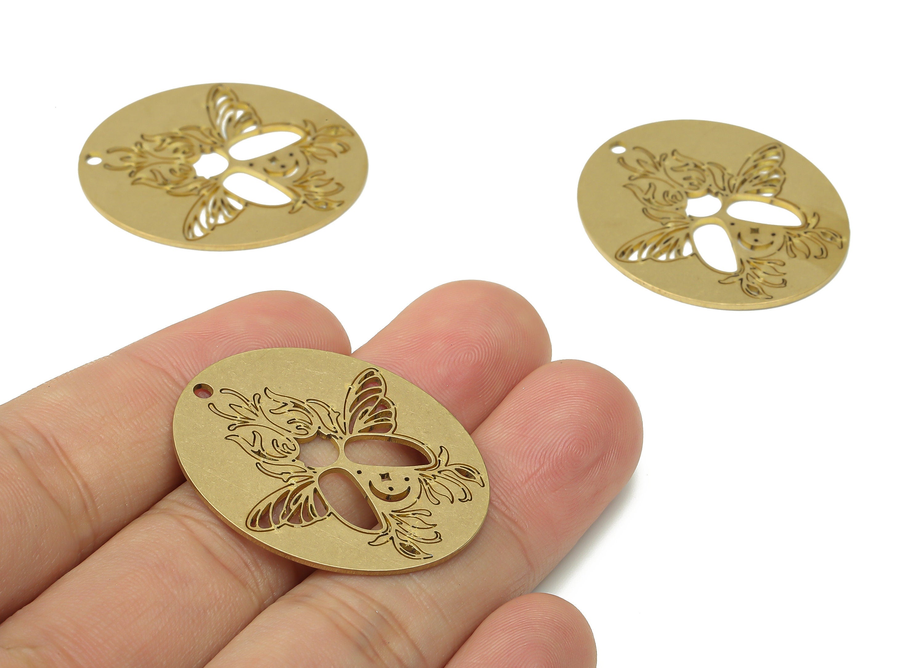 Brass Long Oval Butterfly Moon Star Earring Charms - Raw Brass Crescent Plant Oval Pendant - Jewelry Making - 35.82x29.35x0.83mm - PPA3687 - DOMEDBAZAAR