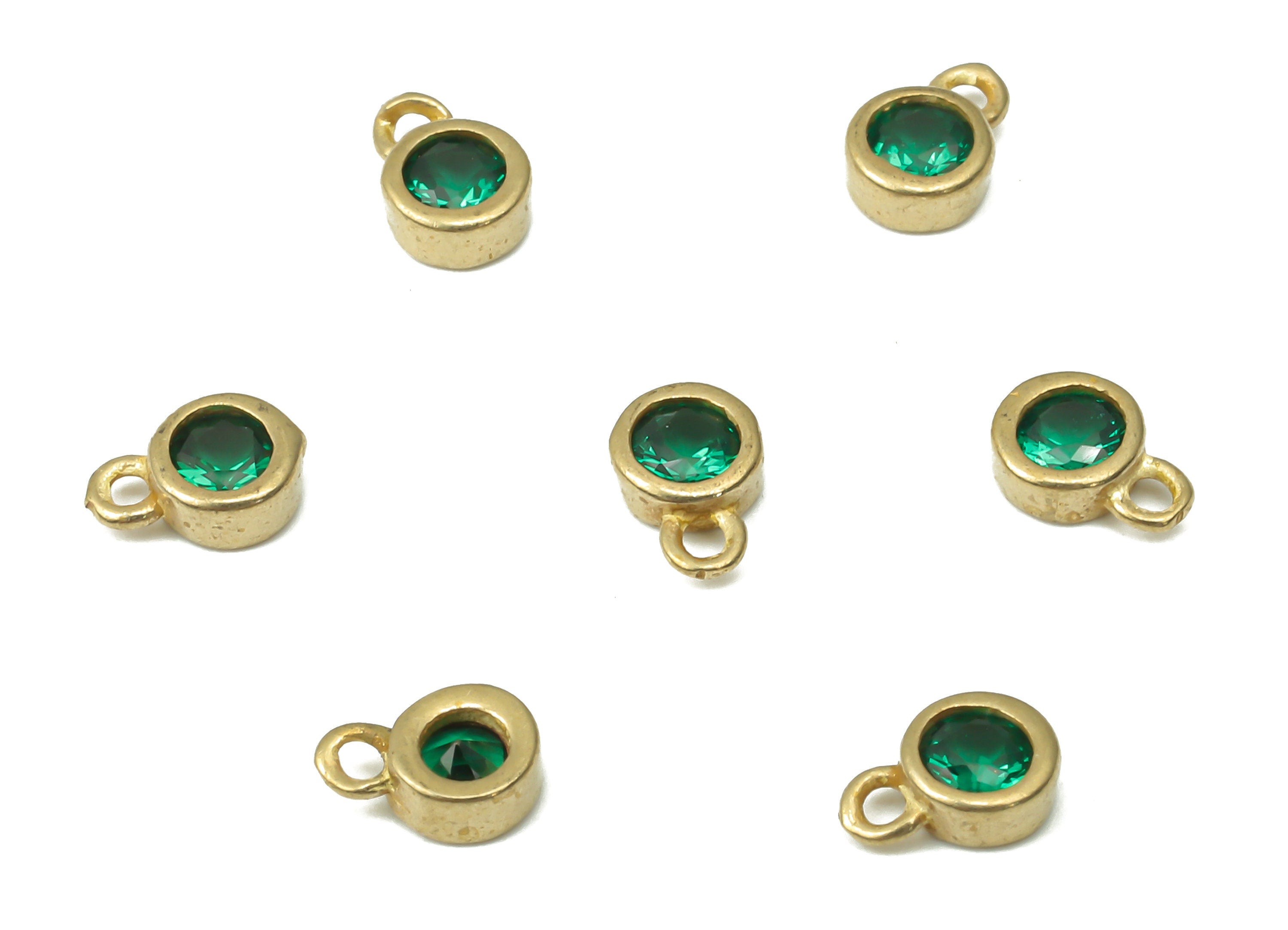 Brass Mini Round Bracelet Charms with Green Zircon - Raw Brass Mini Circle Pendant - Jewelry Making Supplies - 5.73x4.07x1.96mm - PP7429B - DOMEDBAZAAR