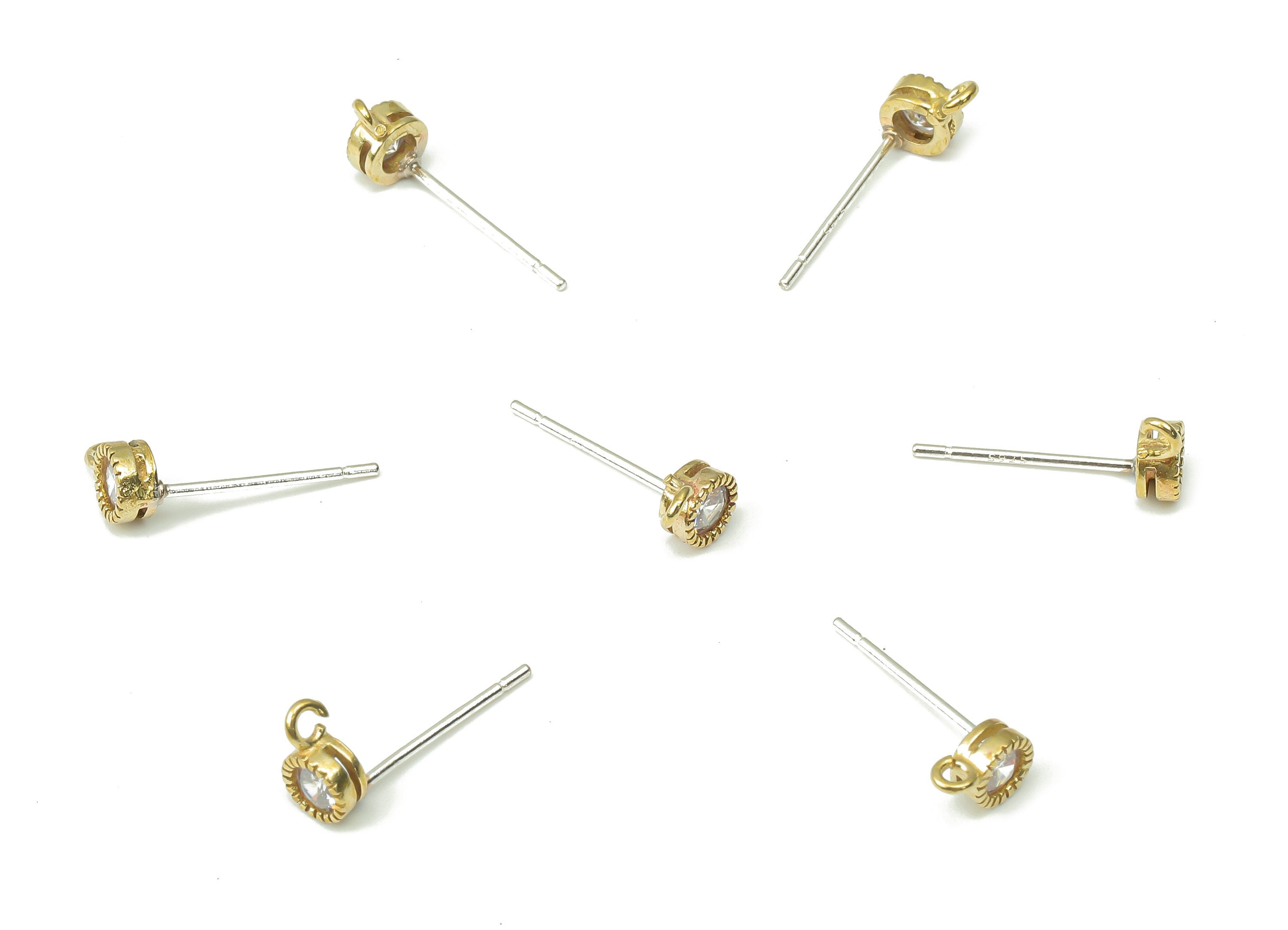 Brass Mini Round Earring Stud with Zircon - Raw Brass Mini Circle Post with Loop - Imitation Silver Stud - 6.8x4.25x2.27mm - PP7439 - DOMEDBAZAAR