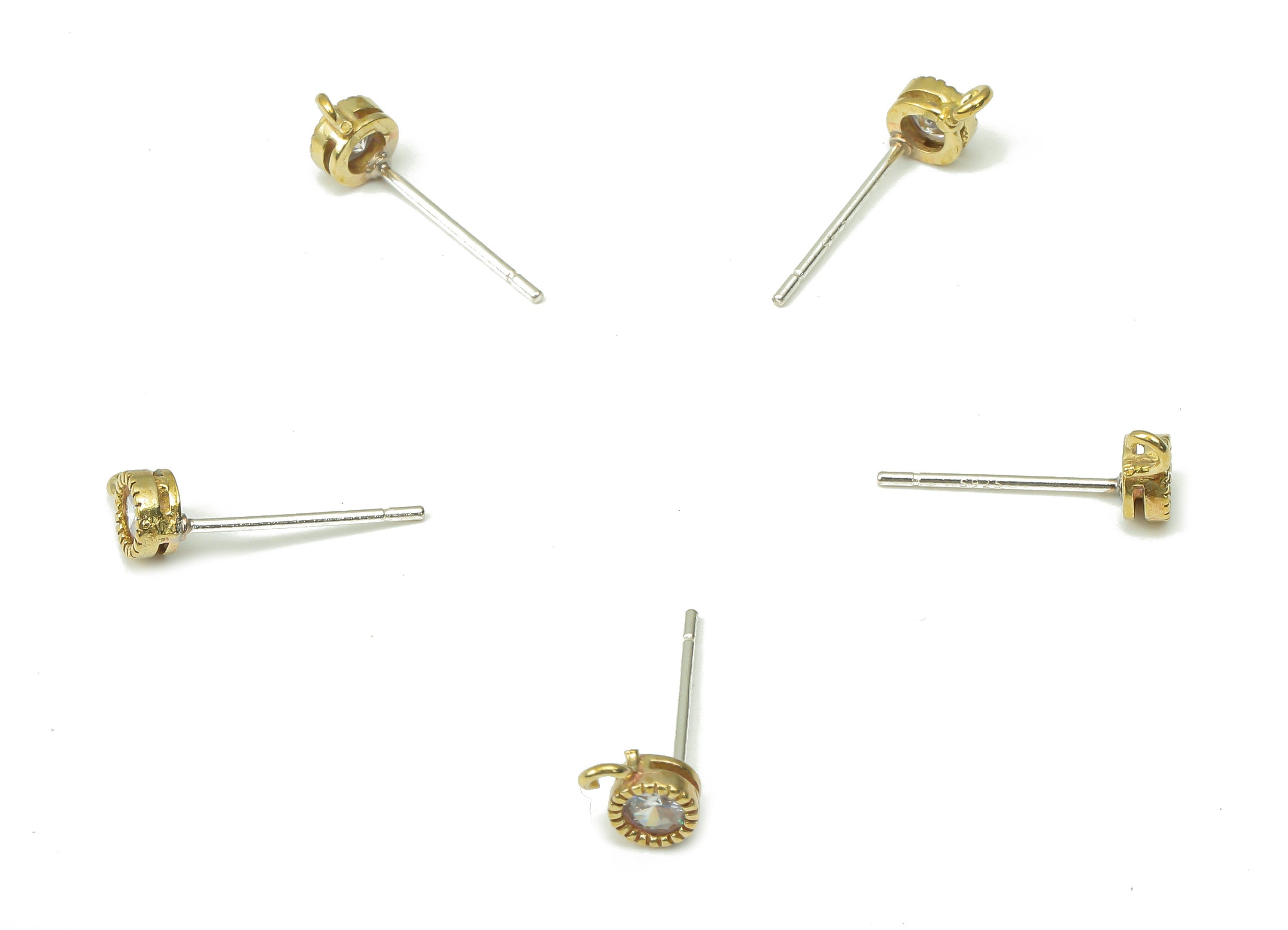 Brass Mini Round Earring Stud with Zircon - Raw Brass Mini Circle Post with Loop - Imitation Silver Stud - 6.8x4.25x2.27mm - PP7439 - DOMEDBAZAAR