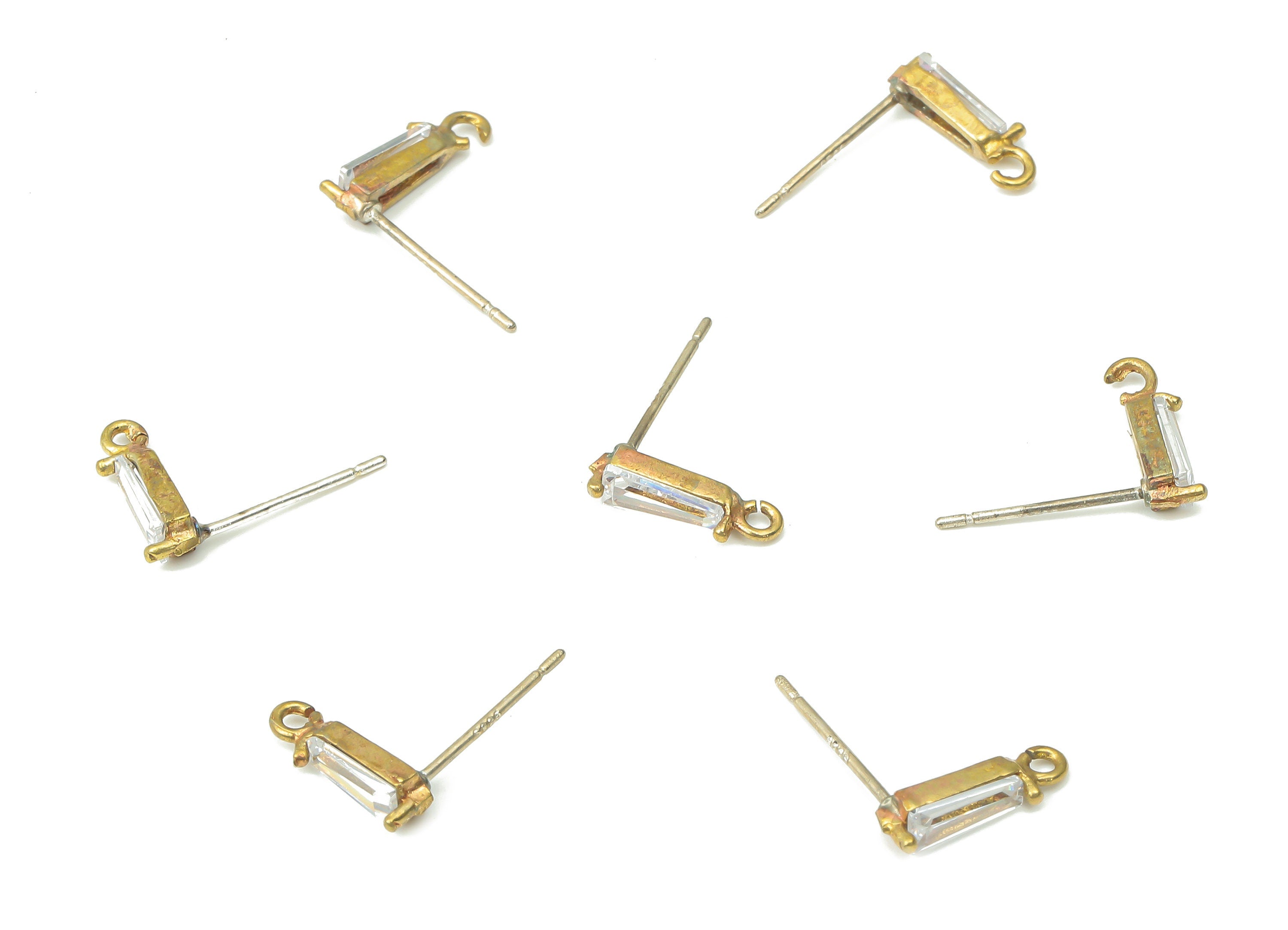 Brass Marquise Earring Stud with Zircon - Raw Brass Long Oval Post with Loop - Imitation Silver Stud - 11.03x2.95x2.4mm - PP7440 - DOMEDBAZAAR