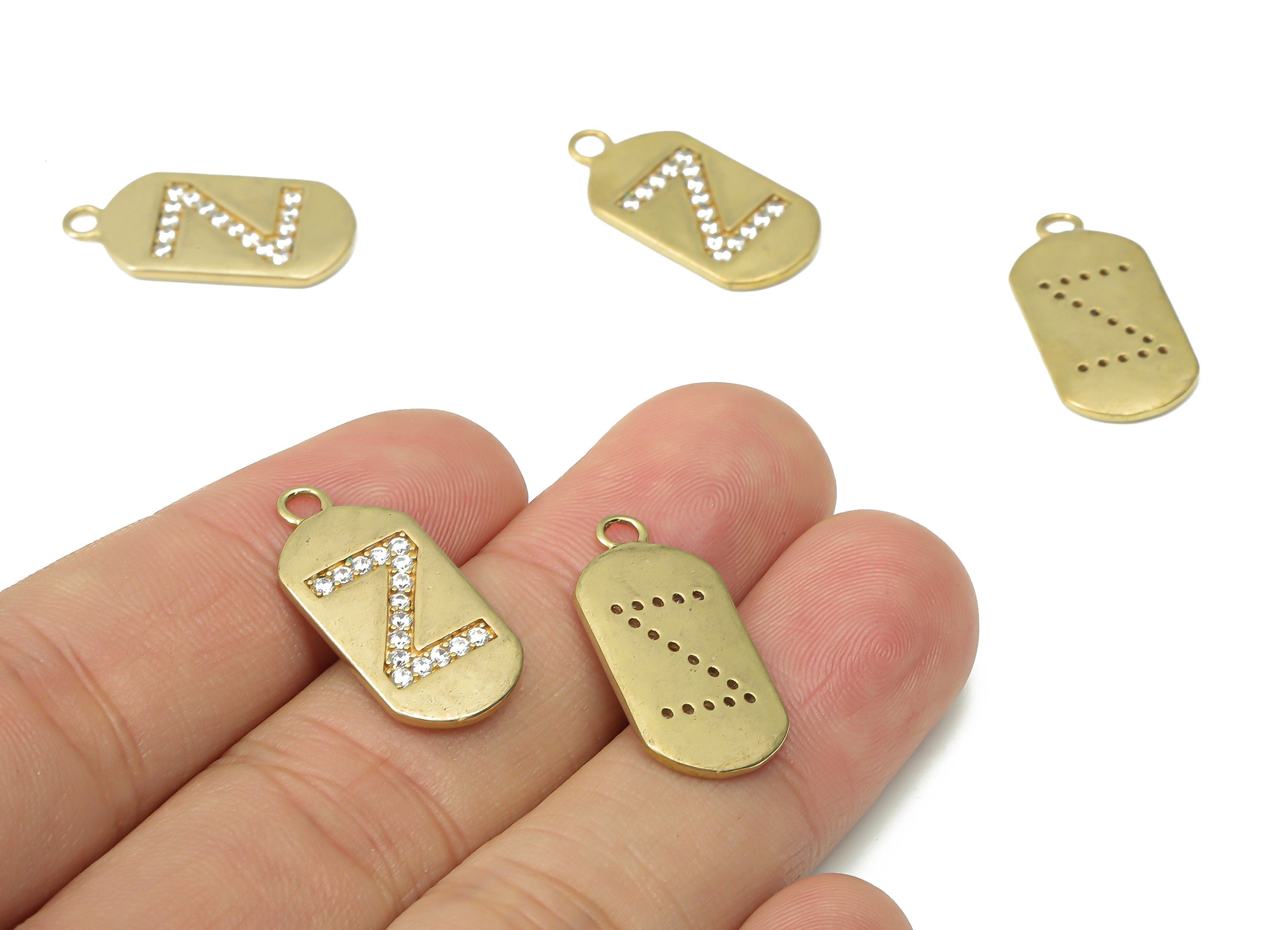 Brass Long Oval Letter Z Earring Charms with Zircons - Raw Brass Initial Z Pendant - Jewelry Making Supplies - 23.45x11.2x1.57mm - PP7442Z - DOMEDBAZAAR