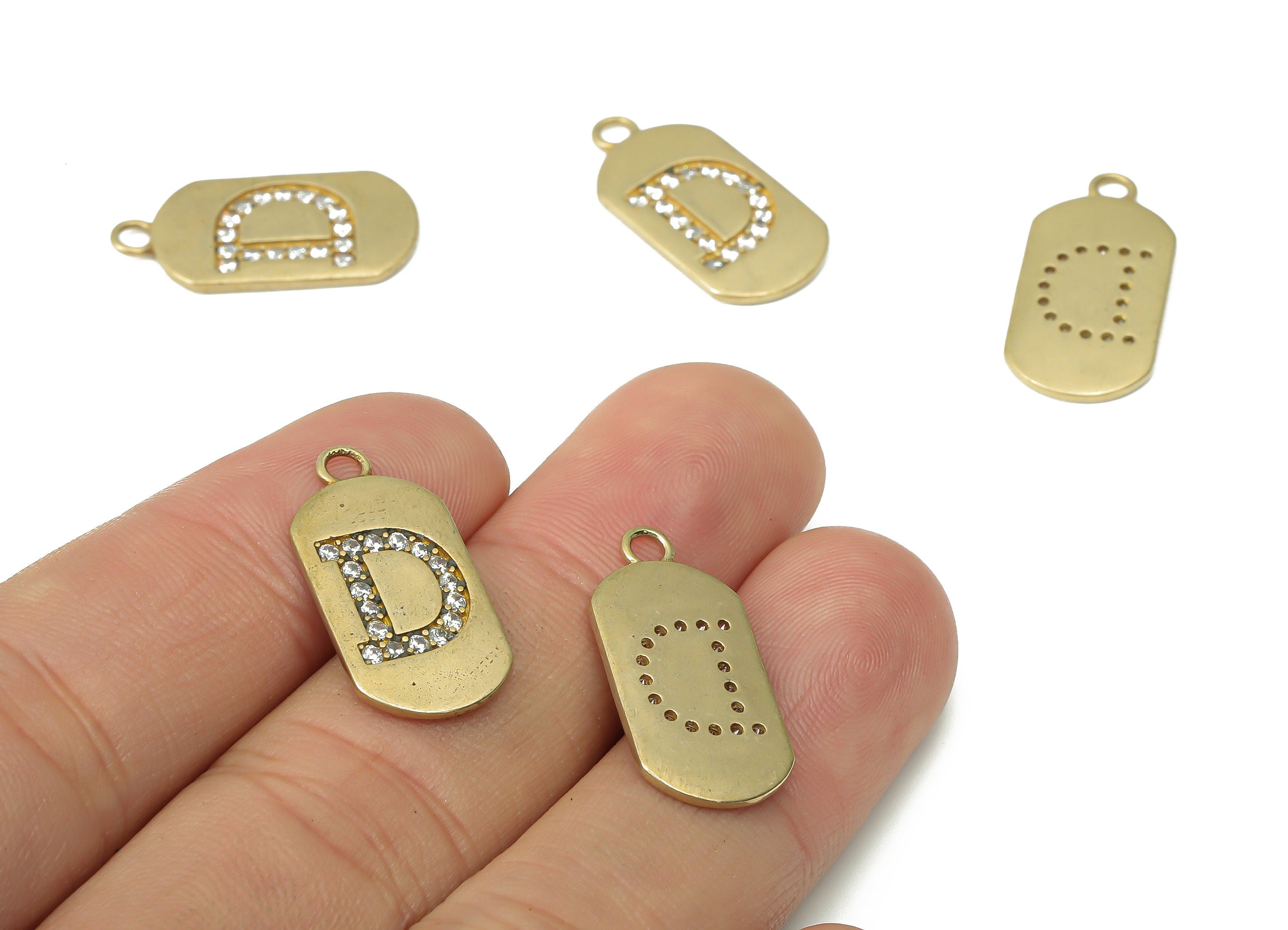 Brass Long Oval Letter D Earring Charms with Zircons - Raw Brass Initial D Pendant - Jewelry Making Supplies - 23.45x11.2x1.57mm - PP7442D - DOMEDBAZAAR