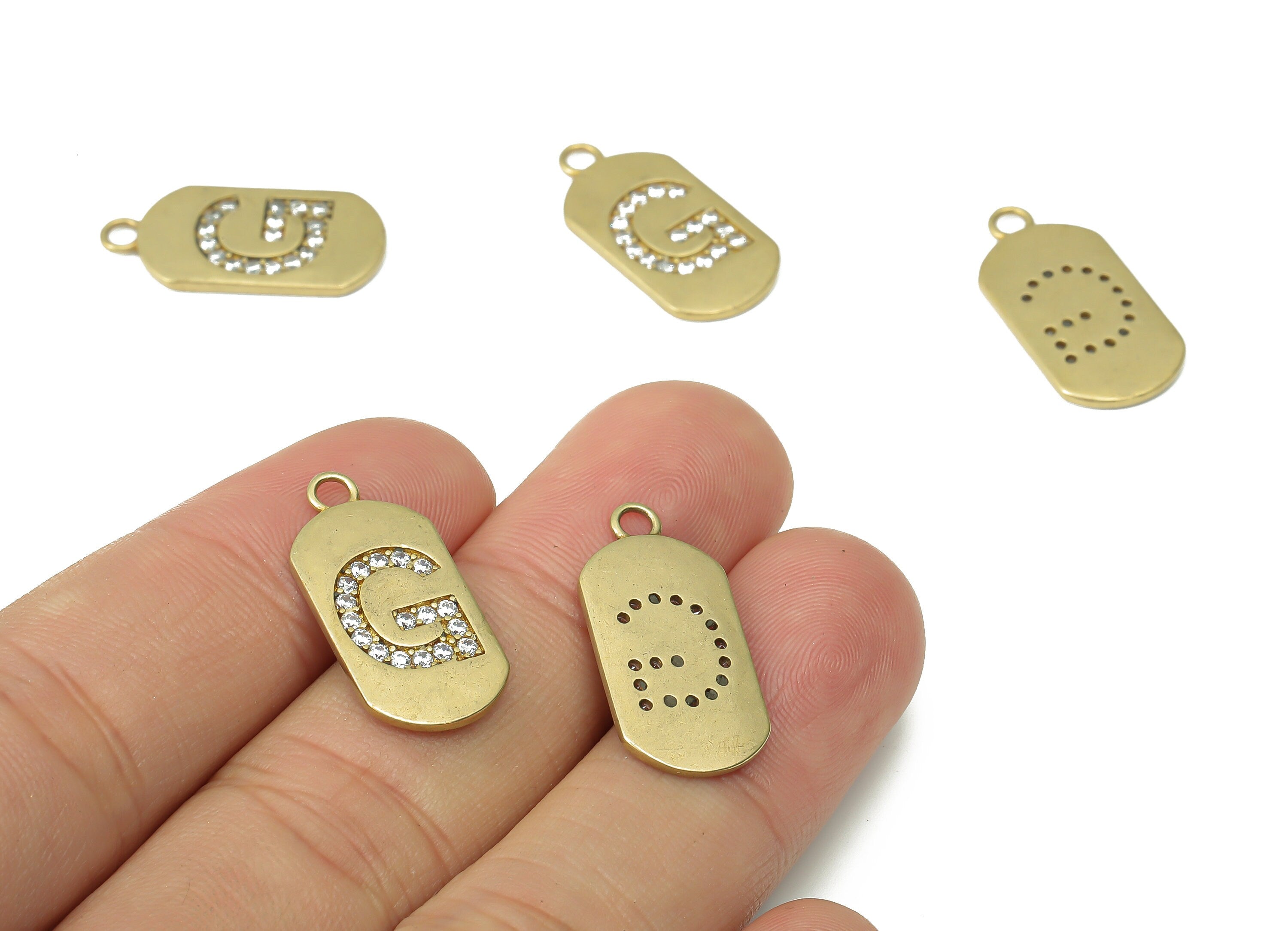 Brass Long Oval Letter G Earring Charms with Zircons - Raw Brass Initial G Pendant - Jewelry Making Supplies - 23.45x11.2x1.57mm - PP7442G - DOMEDBAZAAR