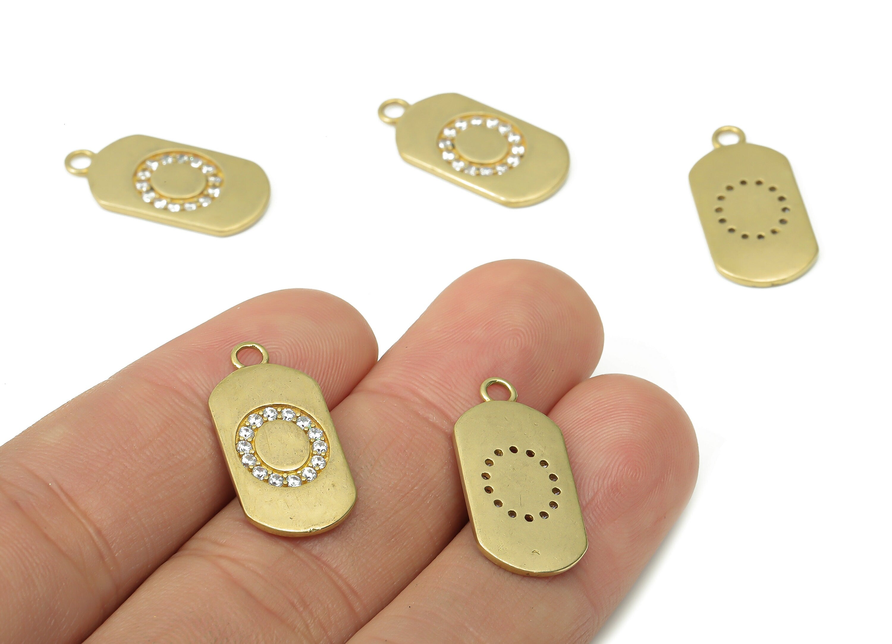 Brass Long Oval Letter O Earring Charms with Zircons - Raw Brass Initial O Pendant - Jewelry Making Supplies - 23.45x11.2x1.57mm - PP7442O - DOMEDBAZAAR