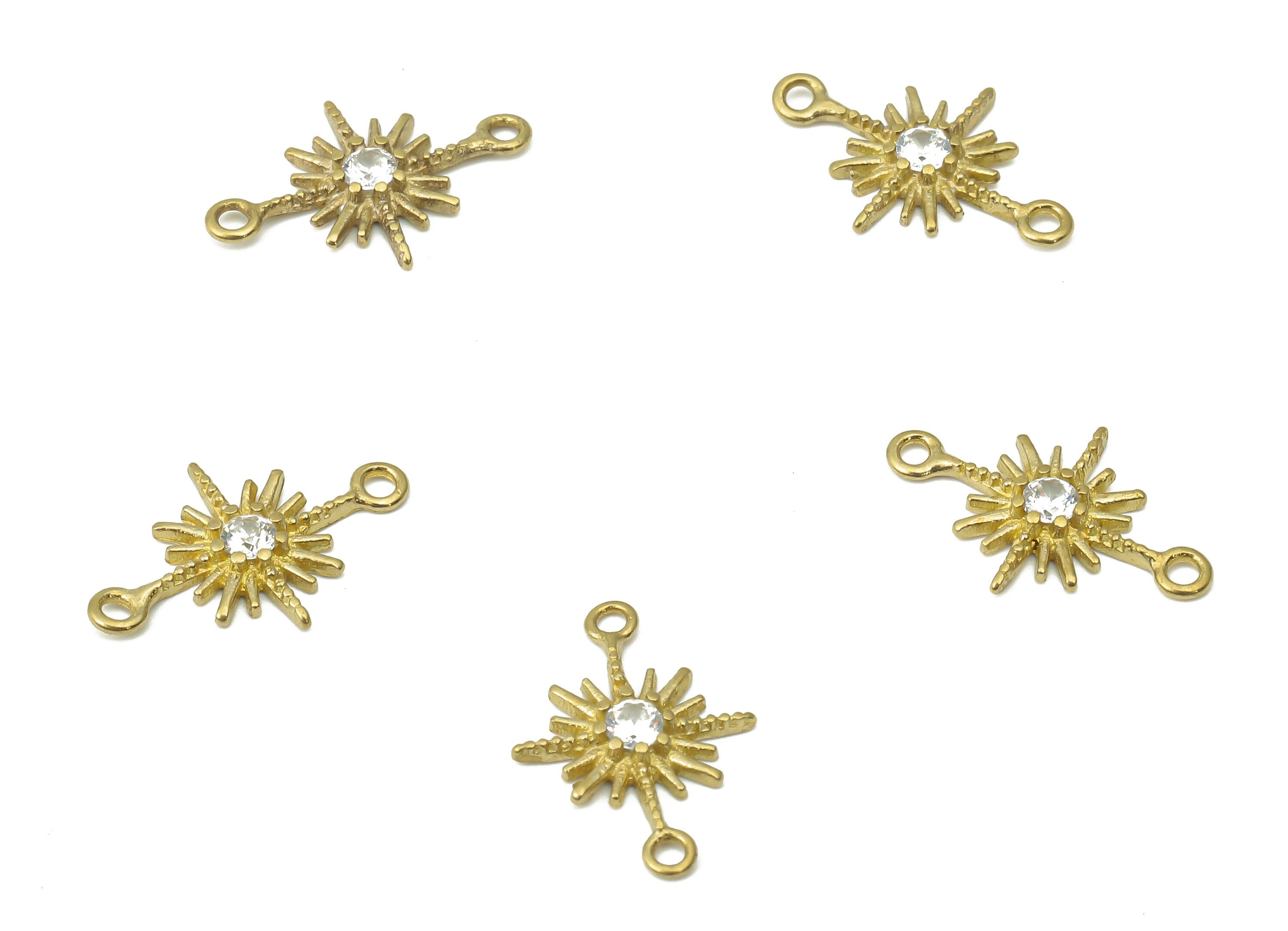 Brass Plant Earring Connectors with Zircon - Raw Brass Star Charms and Pendant - Jewelry Making Supplies - 15.92x10.62x1.82mm - PP7423 - DOMEDBAZAAR