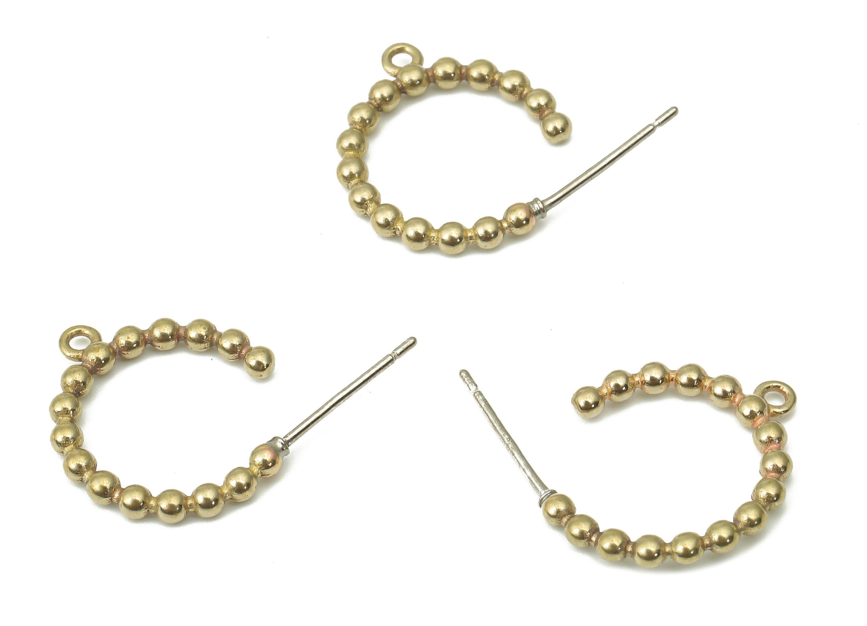 Brass C Beads Earring Stud with Loop - Raw Brass C Beads Earring Post - Open Hoop Stud - Imitation Silver Stud - 17.65x14.88x1.98mm - PP7415 - DOMEDBAZAAR