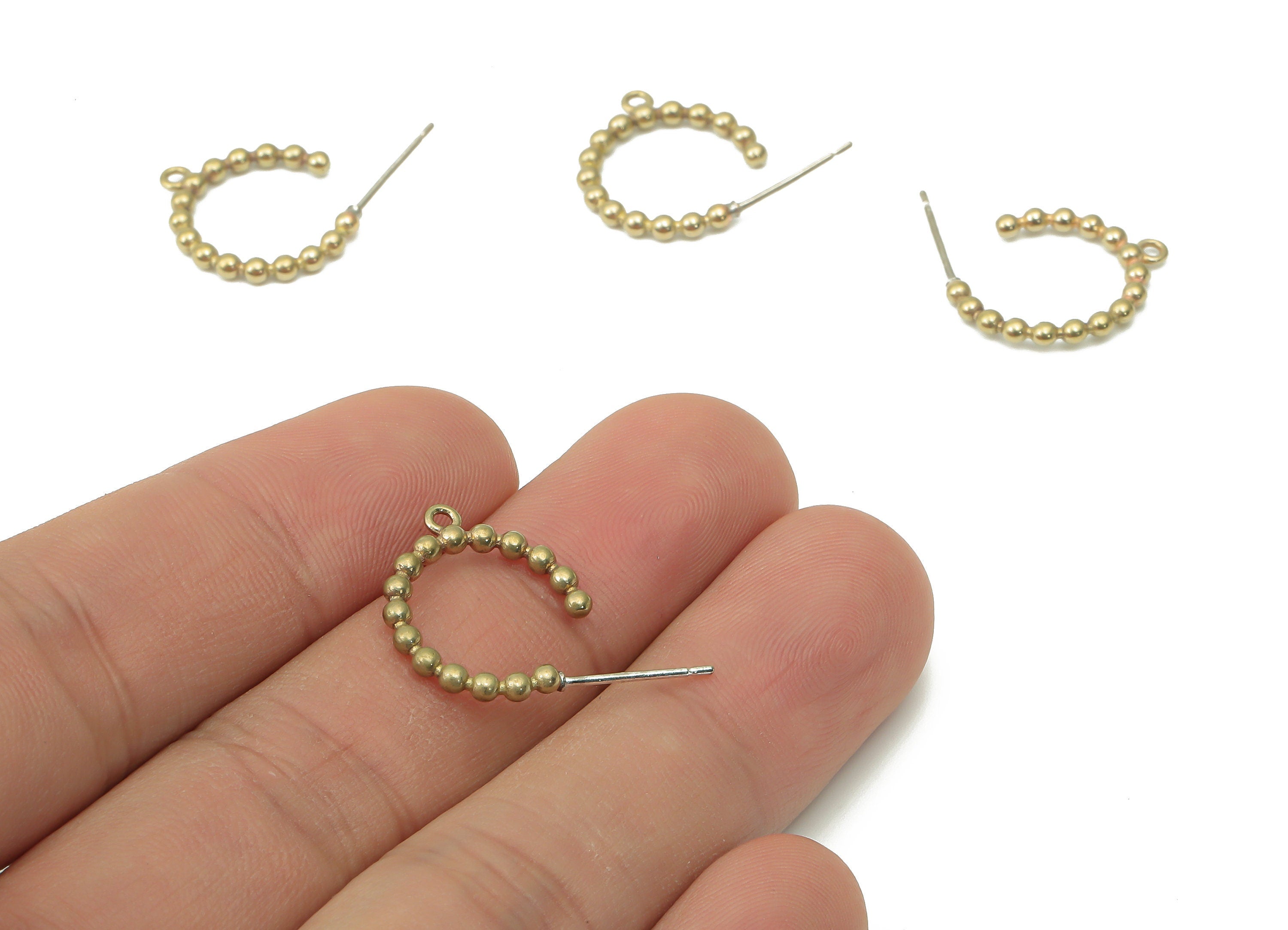 Brass C Beads Earring Stud with Loop - Raw Brass C Beads Earring Post - Open Hoop Stud - Imitation Silver Stud - 17.65x14.88x1.98mm - PP7415 - DOMEDBAZAAR