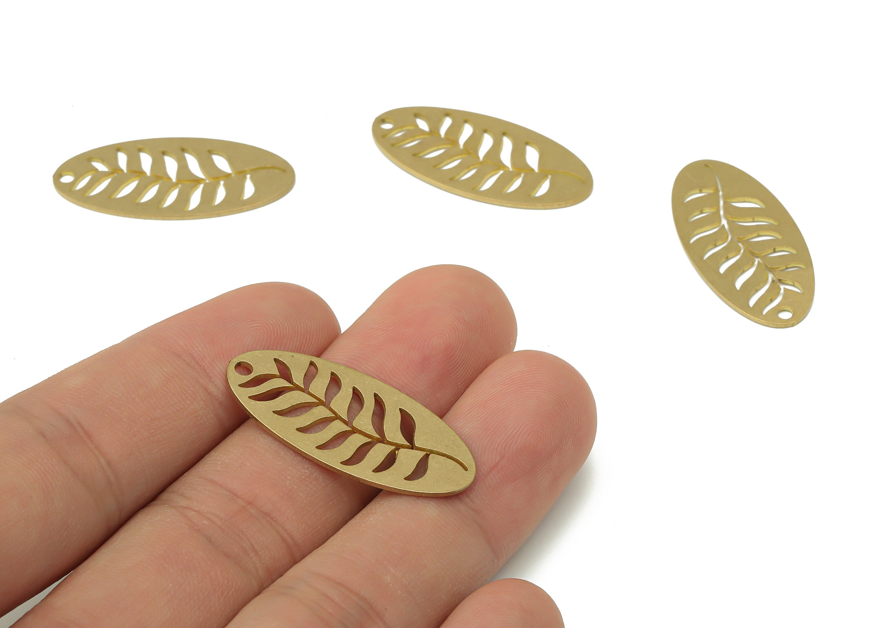 Brass Oval Branch Long Leaves Earring Charms - Raw Brass Leaf Pendant - Earring Charms for Jewelry Making - 31.83x14.8x0.77mm - PPA3822 - DOMEDBAZAAR
