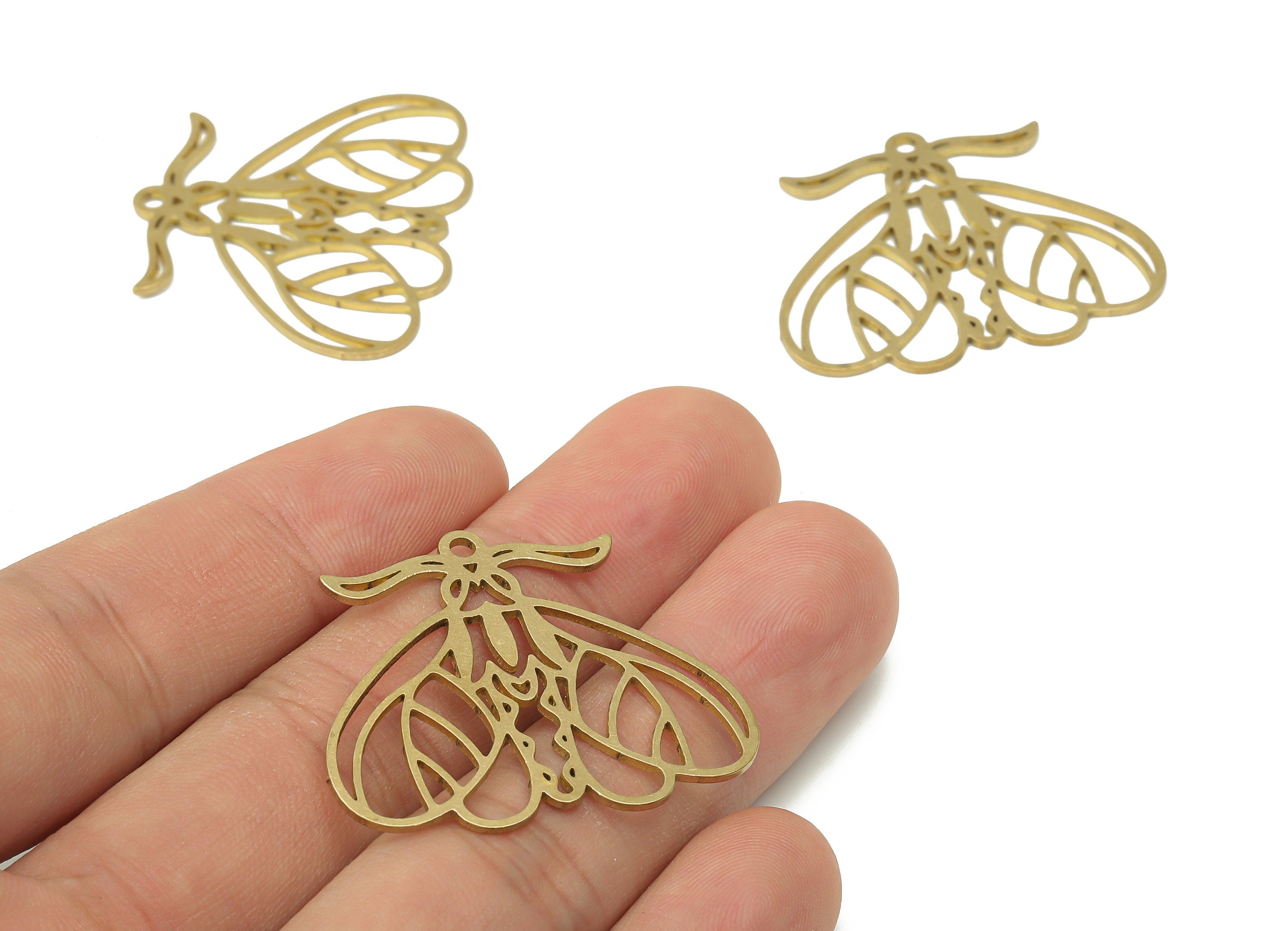 Brass Moth with Horn Earring Charms - Raw Brass Moth Pattern Pendant - Earring Charms for Jewelry Making - 35.74x30.88x0.84mm - PPA3823 - DOMEDBAZAAR