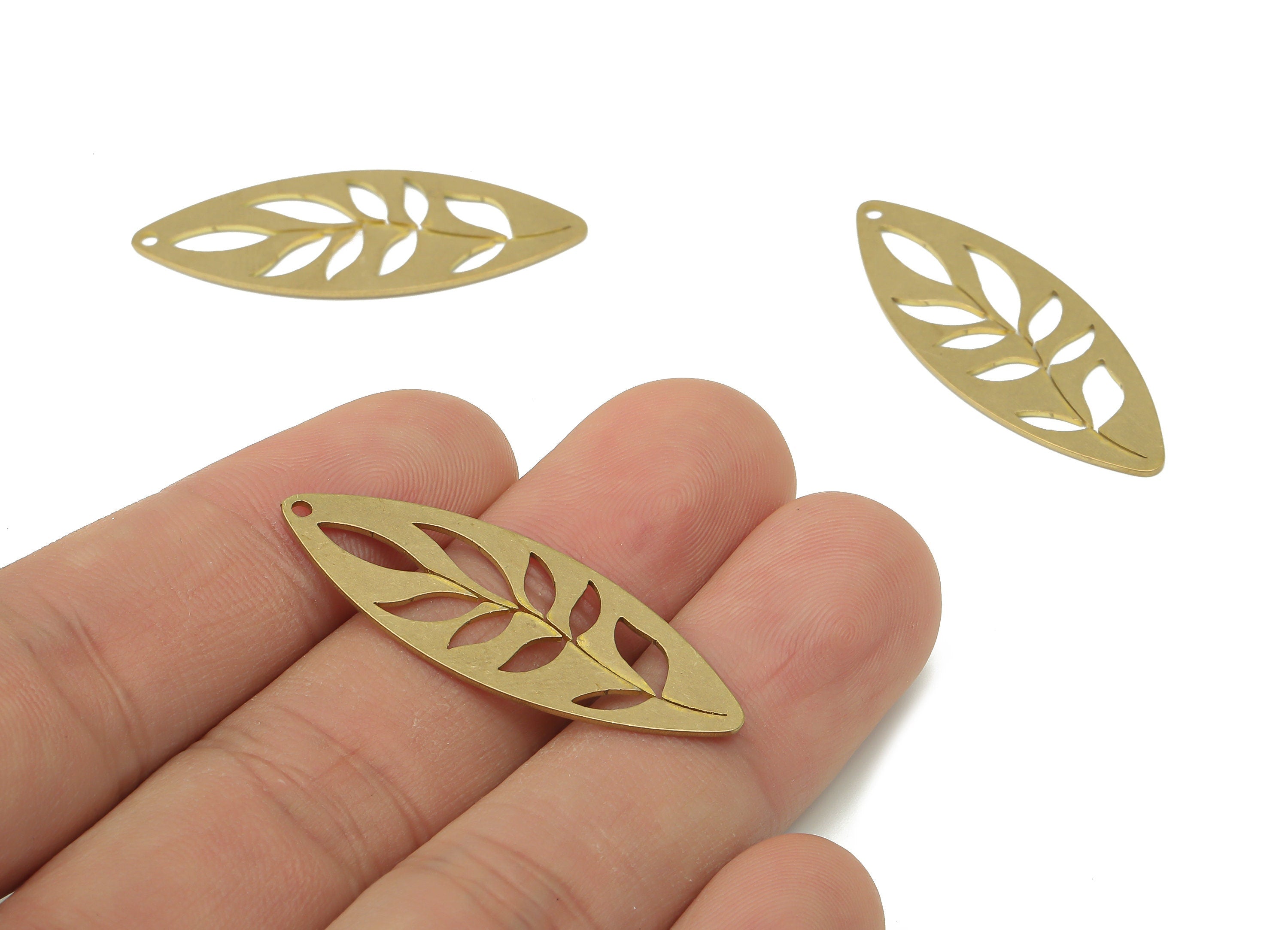 Brass Marquise Long Leaves Earring Charms - Raw Brass Leaf Pendant - Earring Charms for Jewelry Making - 37.84x14.3x0.7mm - PPA3527 - DOMEDBAZAAR