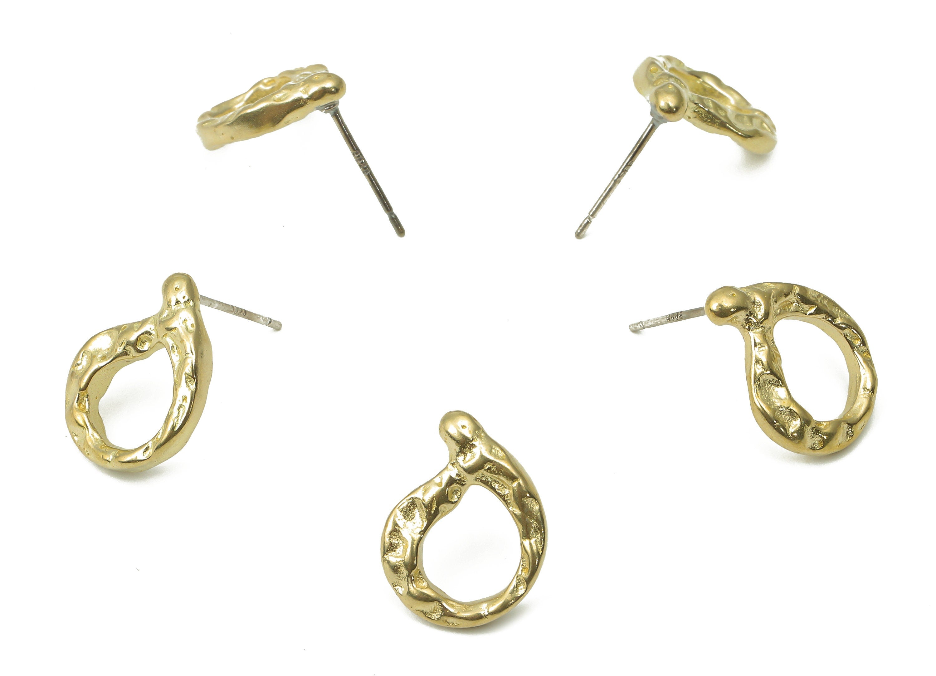 Brass Hammered Earring Stud - Raw Brass Irregular Earring Post - Imitation Silver Stud - Jewelry Supplies - 15.64x11.77x2.78mm - PP7405 - DOMEDBAZAAR