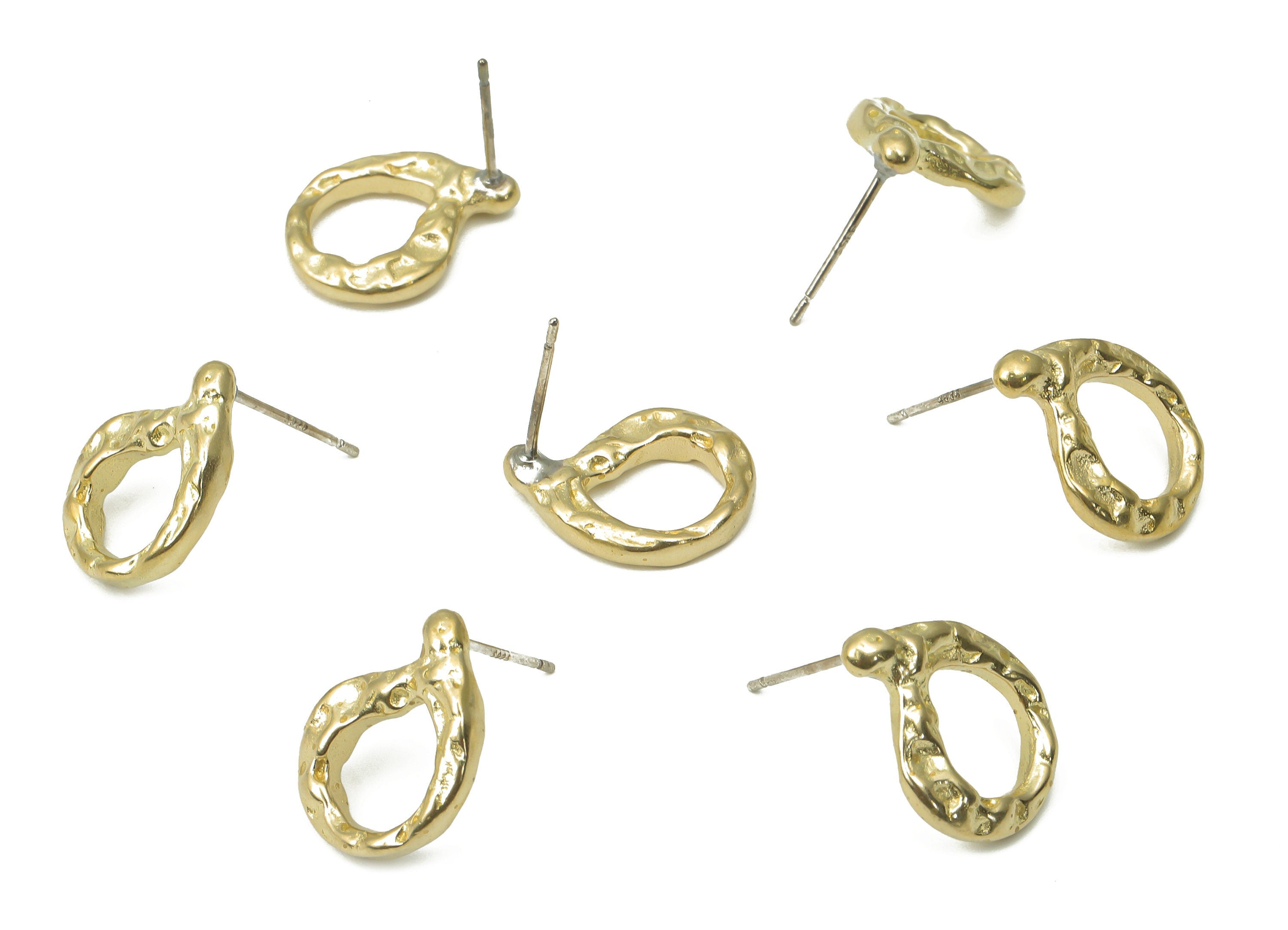 Brass Hammered Earring Stud - Raw Brass Irregular Earring Post - Imitation Silver Stud - Jewelry Supplies - 15.64x11.77x2.78mm - PP7405 - DOMEDBAZAAR