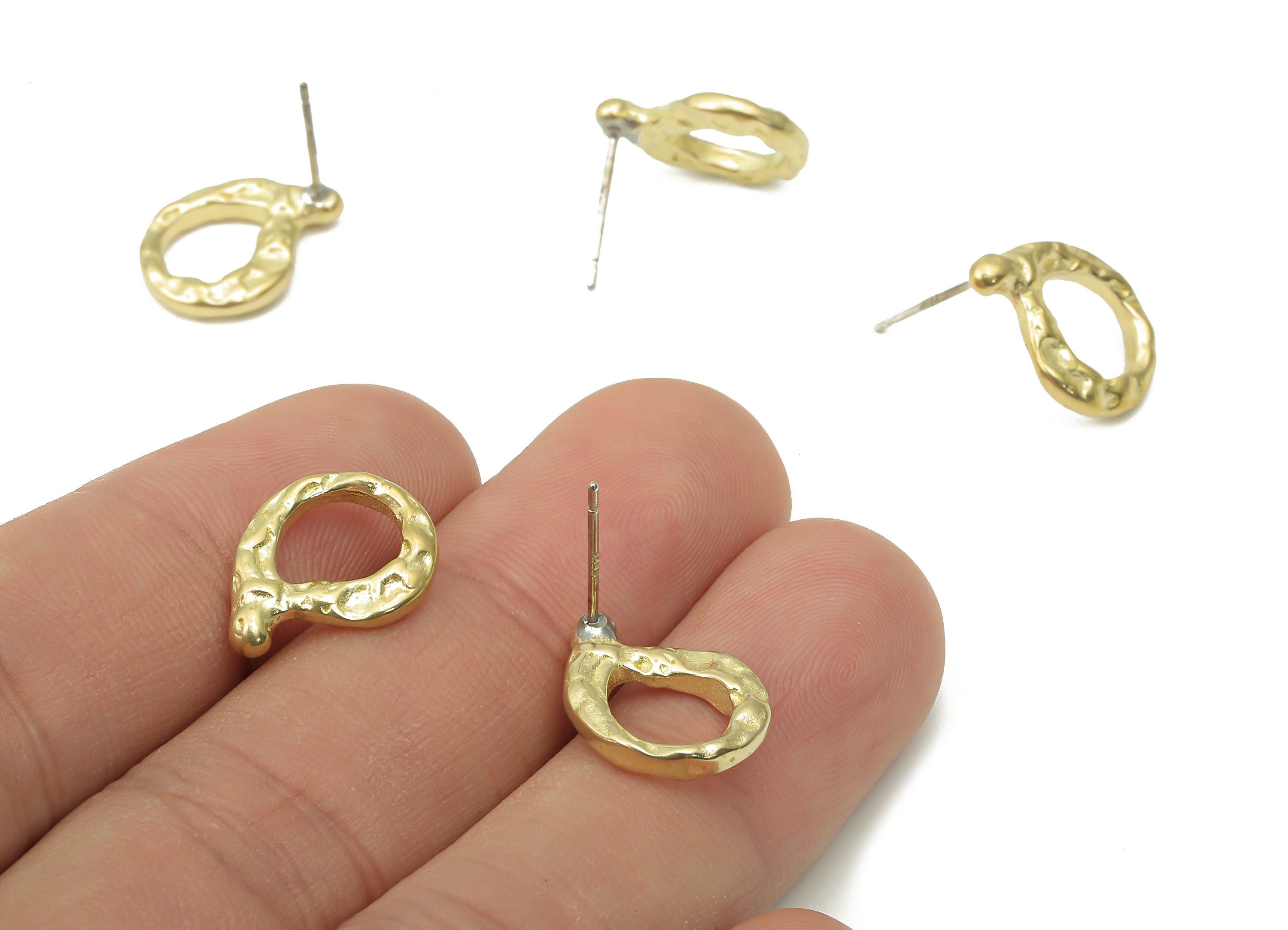 Brass Hammered Earring Stud - Raw Brass Irregular Earring Post - Imitation Silver Stud - Jewelry Supplies - 15.64x11.77x2.78mm - PP7405 - DOMEDBAZAAR