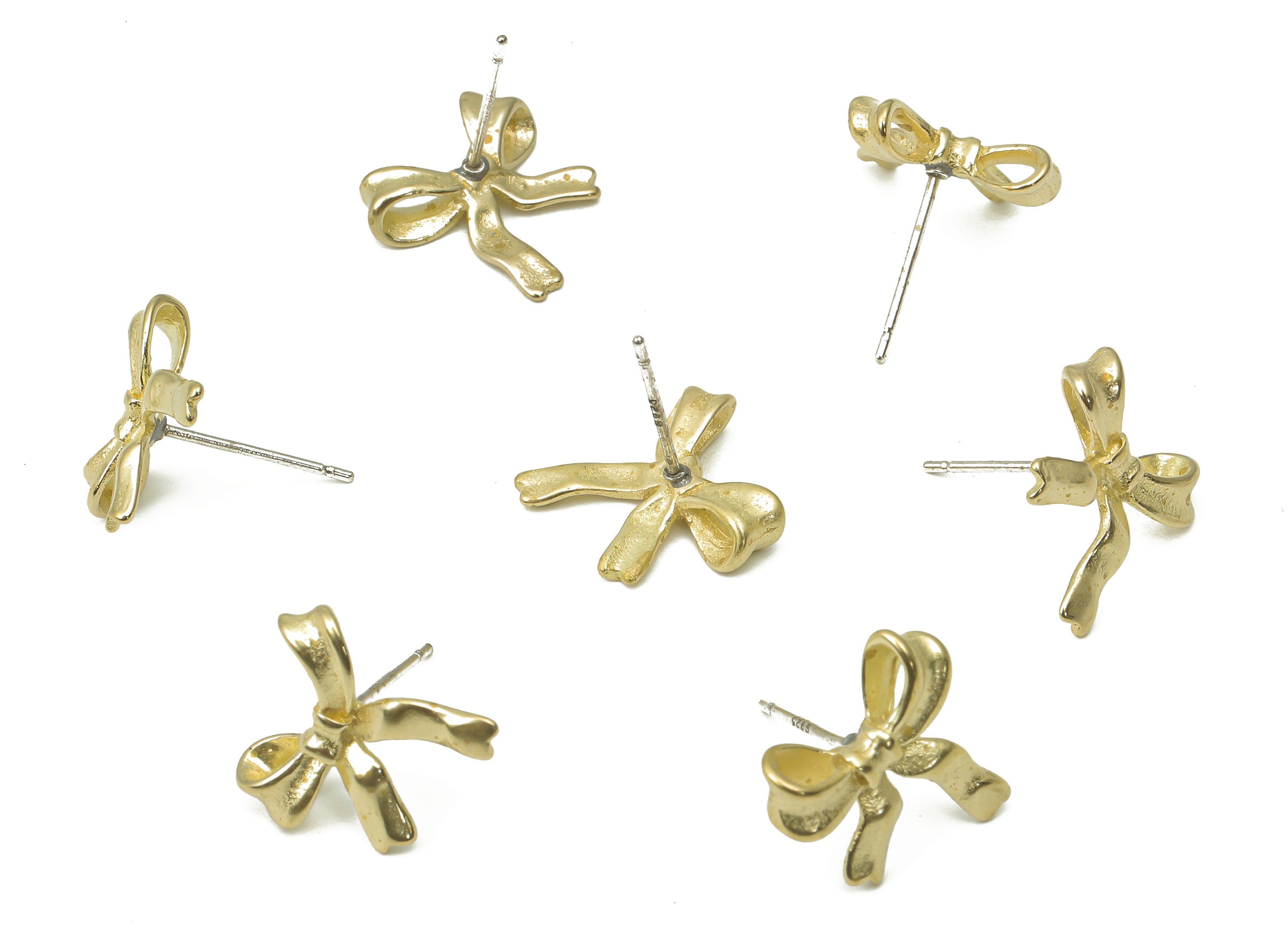 Brass Bow-Knot Earring Stud - Raw Brass Bow Tie Earring Post - Imitation Silver Stud - Jewelry Supplies - 15.64x11.77x2.78mm - PP7413 - DOMEDBAZAAR