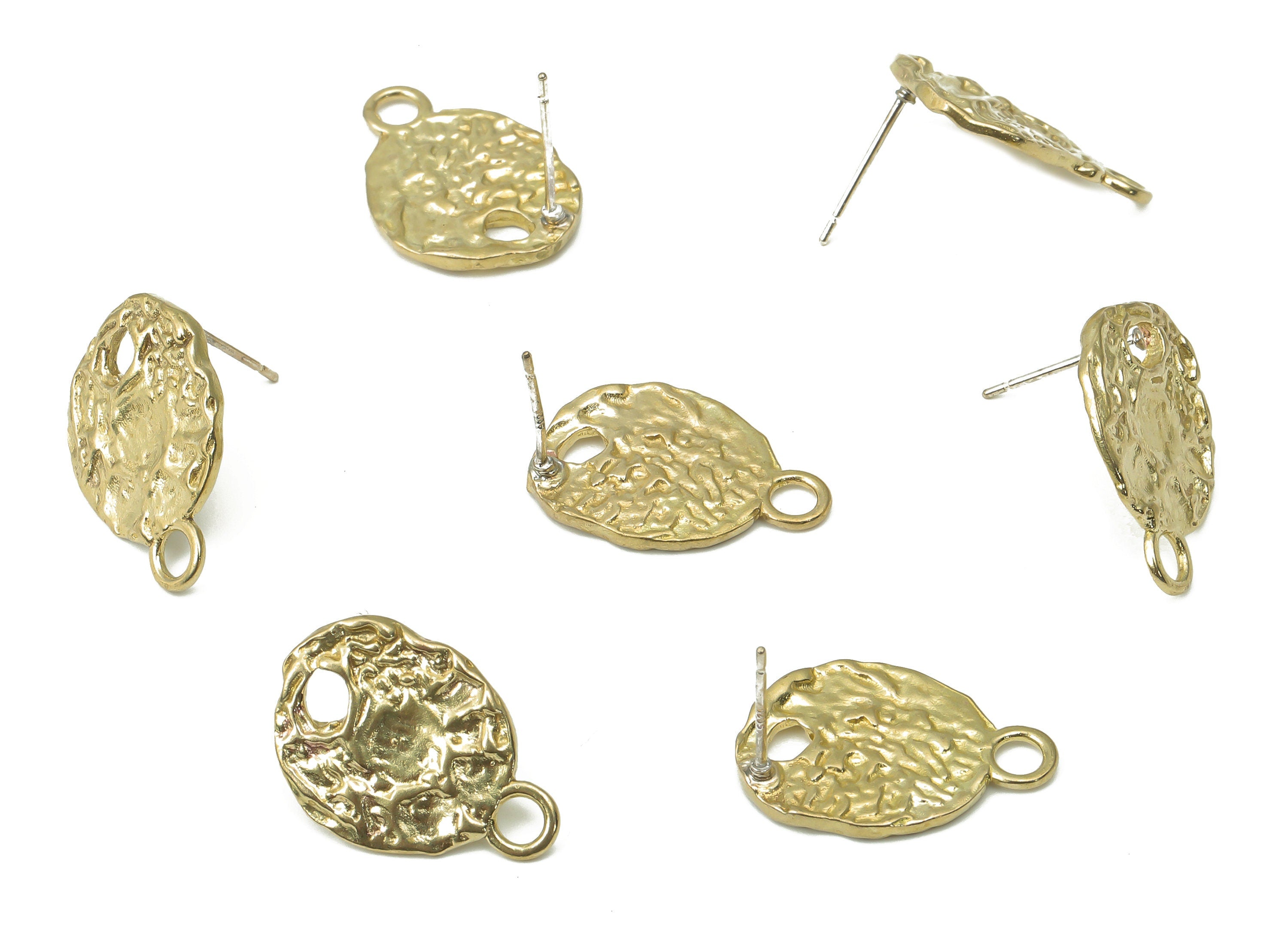 Brass Hammered Earring Stud - Raw Brass Irregular Earring Post - Imitation Silver Stud - Jewelry Supplies - 20.56x13.97x1.97mm - PP7411 - DOMEDBAZAAR
