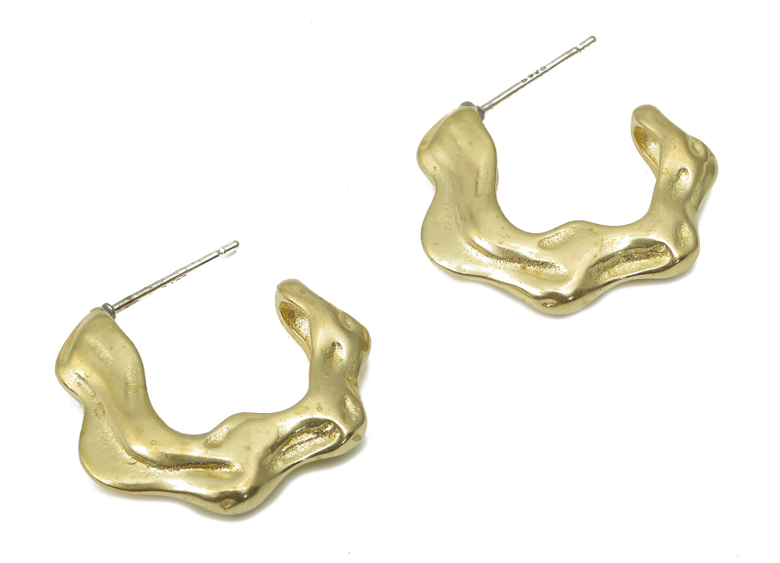 Brass C Open Hoop Earring Stud with Loop - Raw Brass C Bamboo Post - Open Hoop Stud - Imitation Silver Stud - 22.25x3.98x4.2mm - PP7417 - DOMEDBAZAAR