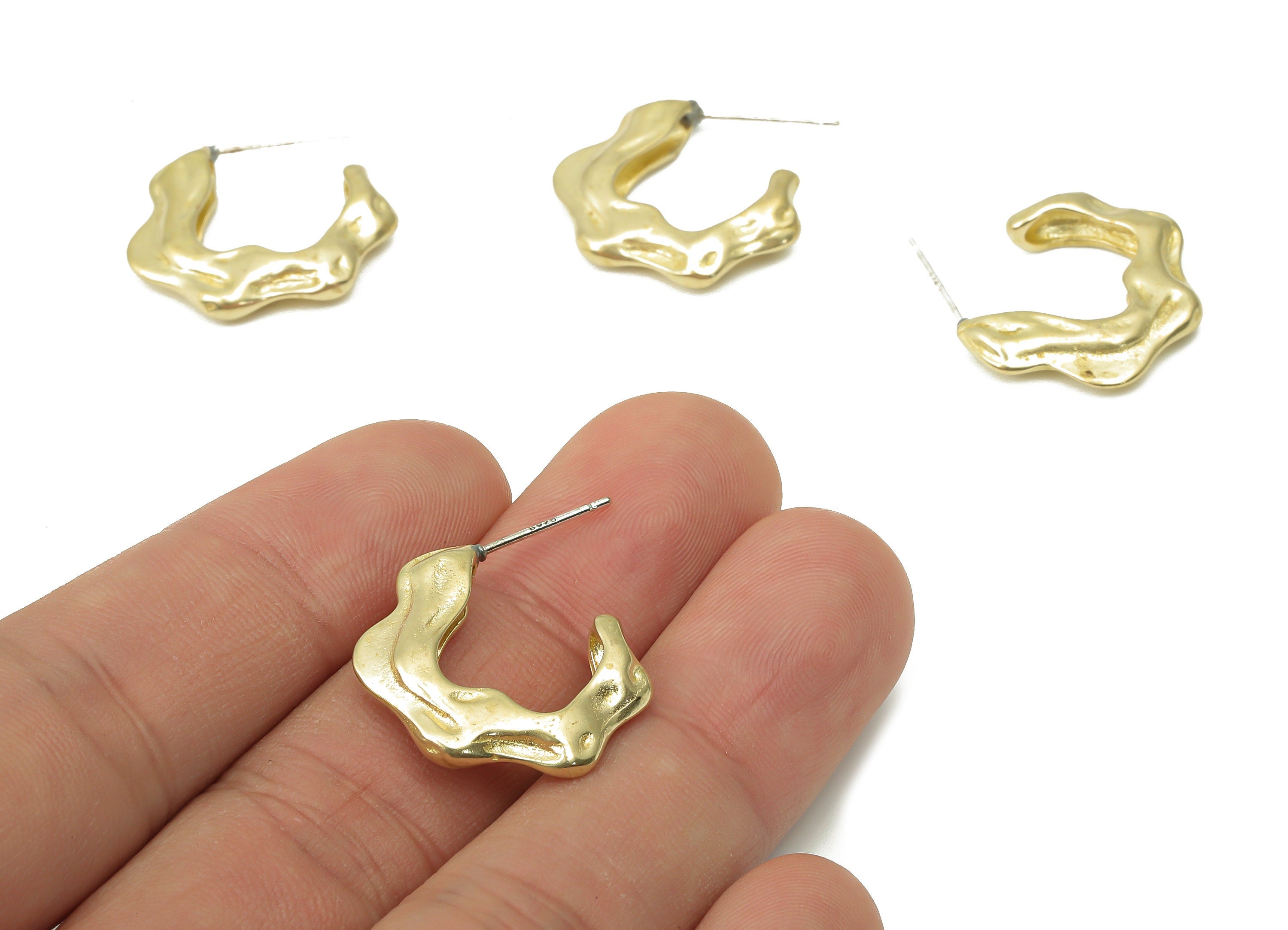 Brass C Open Hoop Earring Stud with Loop - Raw Brass C Bamboo Post - Open Hoop Stud - Imitation Silver Stud - 22.25x3.98x4.2mm - PP7417 - DOMEDBAZAAR