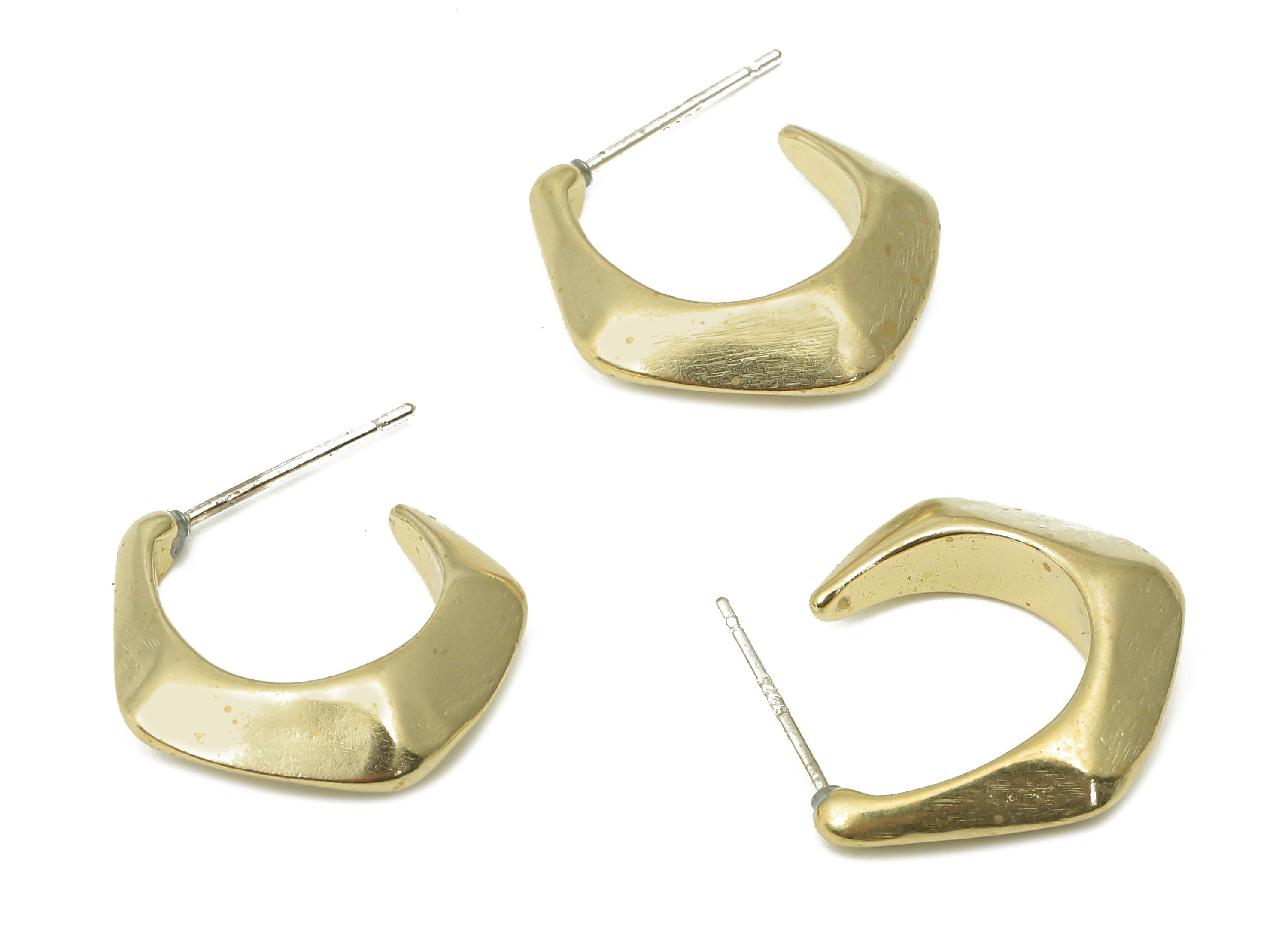 Brass C Open Hexagon Hoop Earring Stud - Raw Brass C Bamboo Post - Open Hoop Stud - Imitation Silver Stud - 18.95x15.8x5.36mm - PP7407 - DOMEDBAZAAR