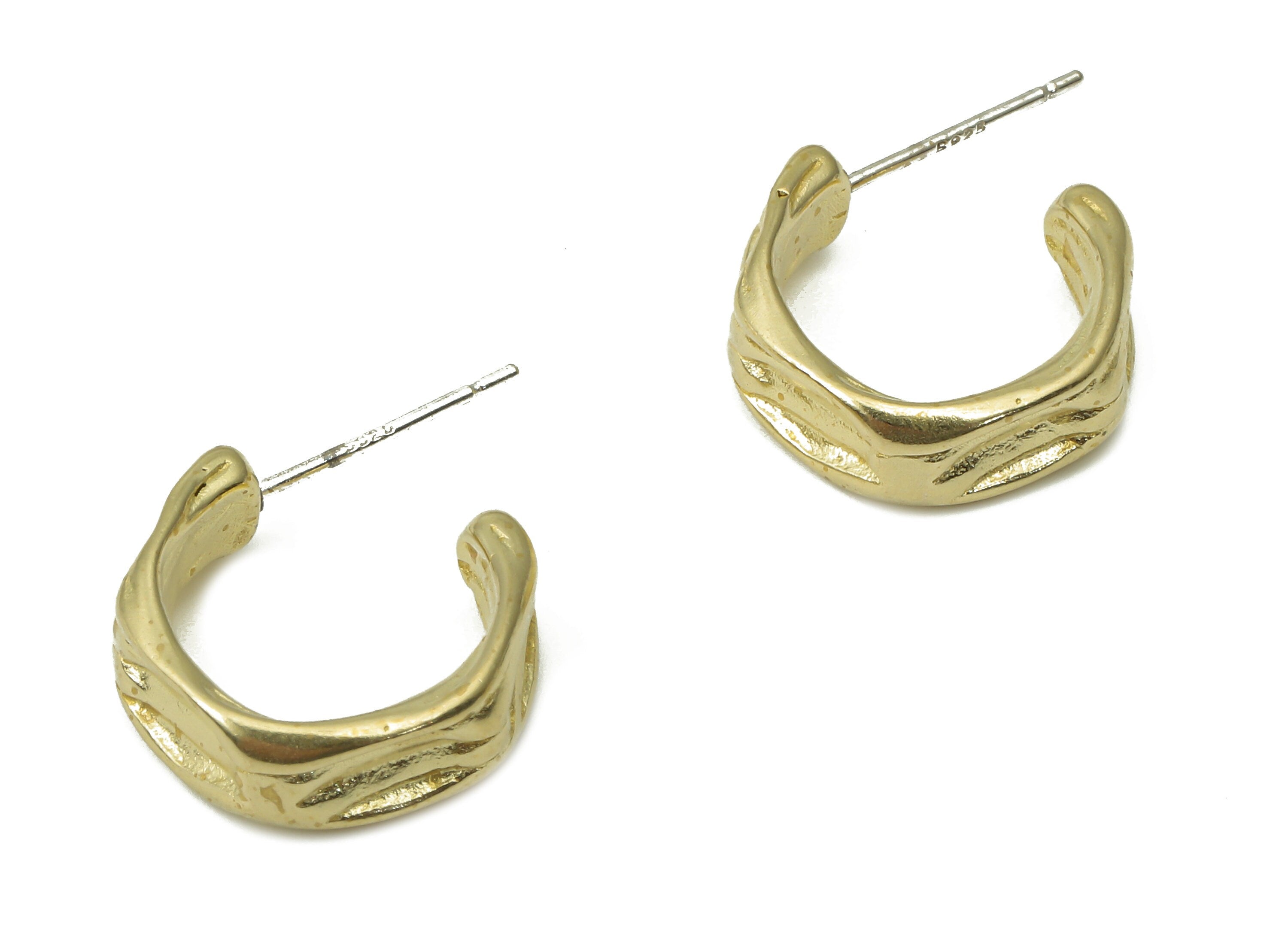 Brass C Open Hoop Earring Stud - Raw Brass C Hexagon Hoops Post - Open Hoop Stud - Imitation Silver Stud - 14.63x5.2x1.92mm - PP7408 - DOMEDBAZAAR