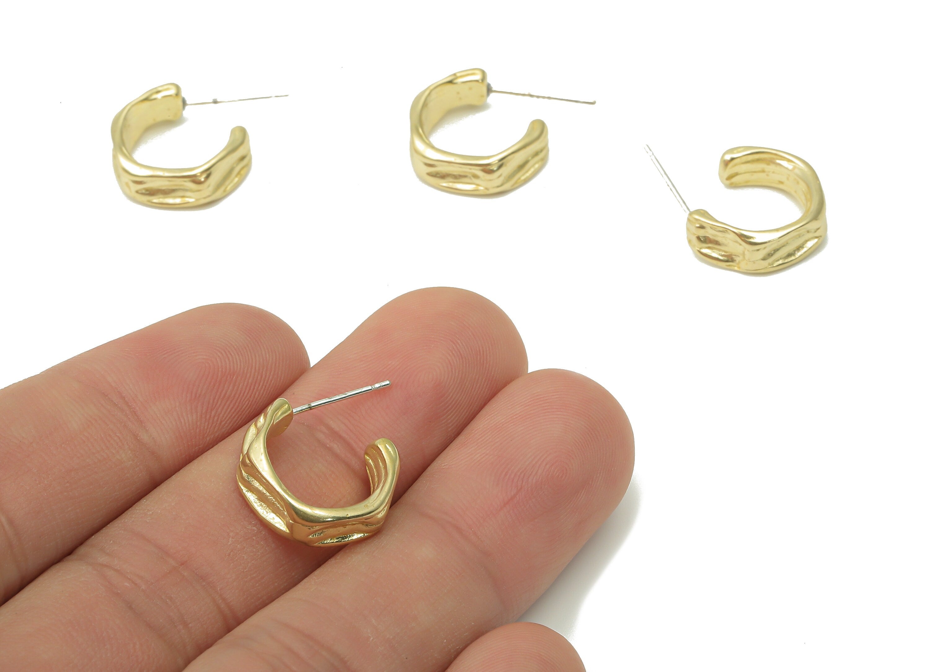 Brass C Open Hoop Earring Stud - Raw Brass C Hexagon Hoops Post - Open Hoop Stud - Imitation Silver Stud - 14.63x5.2x1.92mm - PP7408 - DOMEDBAZAAR