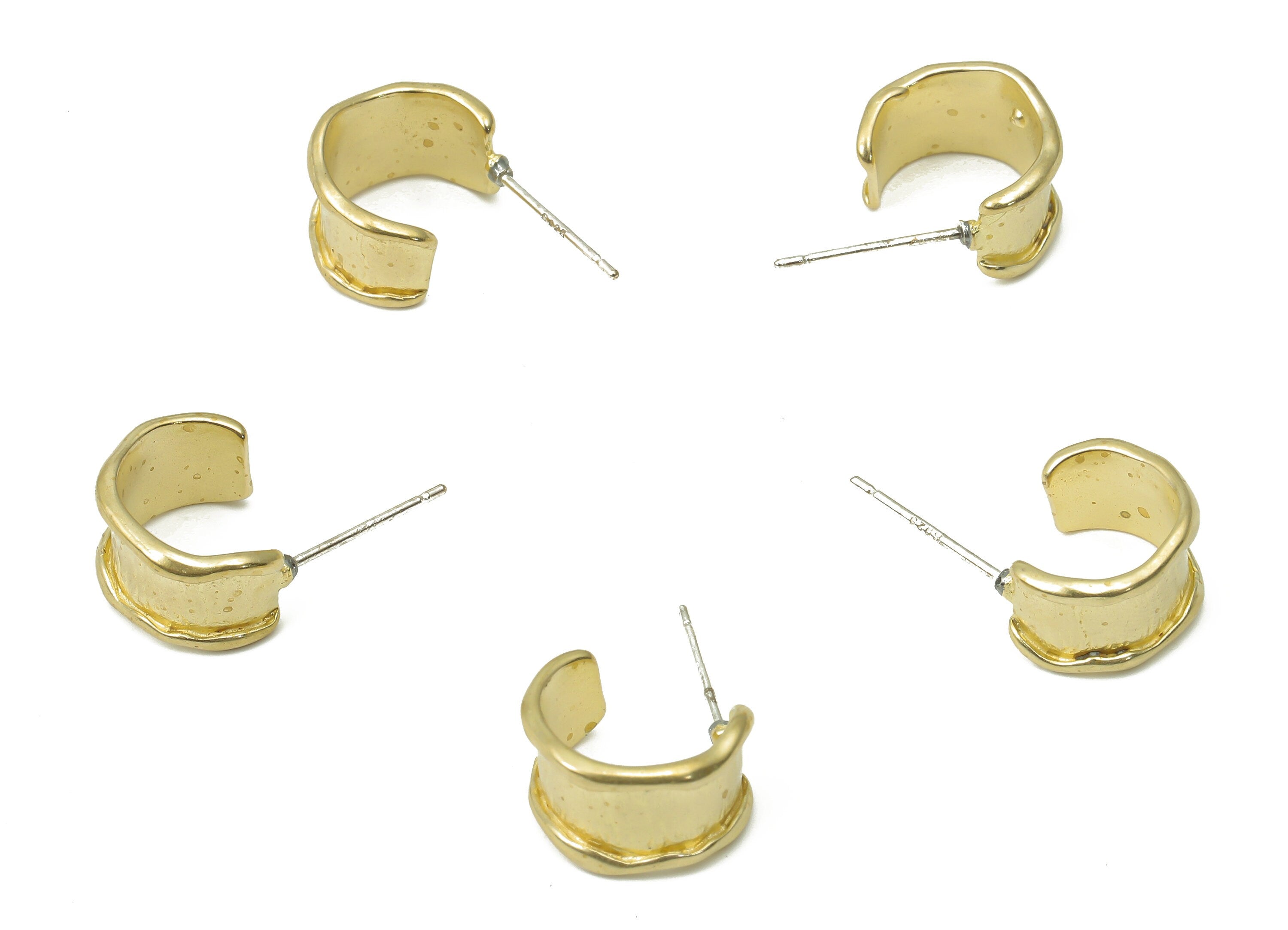 Brass C Open Hoop Earring Stud - Raw Brass C Hoop Earring Post - Open Hoop Stud - Imitation Silver Stud - 12.78x8.4x1.5mm - PP7406 - DOMEDBAZAAR