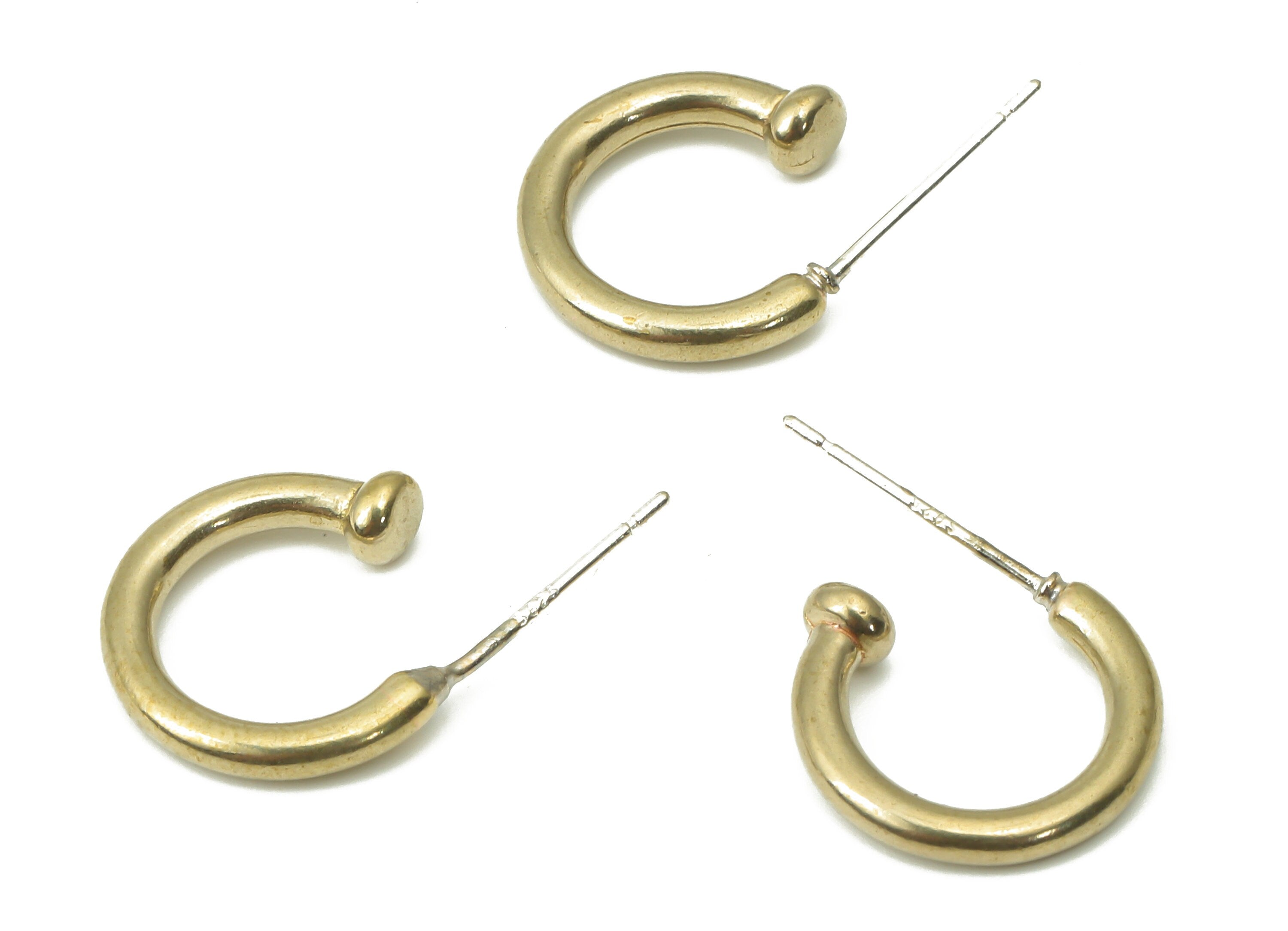 Brass C Open Hoop Earring Stud - Raw Brass C Bead Hoop Earring Post - Open Hoop Stud - Imitation Silver Stud - 13.55x12.09x3.47mm - PP7416 - DOMEDBAZAAR