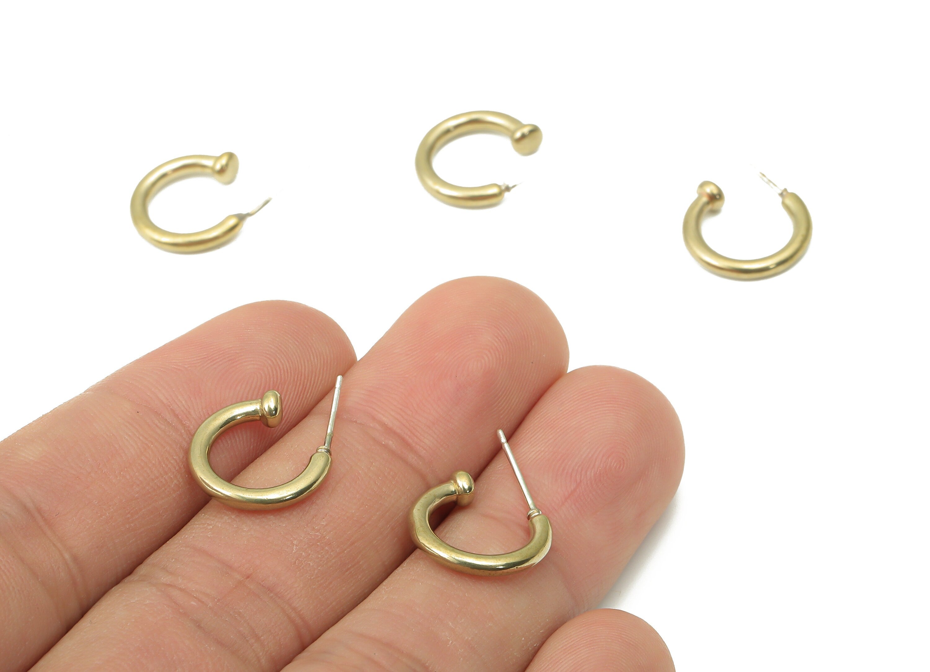 Brass C Open Hoop Earring Stud - Raw Brass C Bead Hoop Earring Post - Open Hoop Stud - Imitation Silver Stud - 13.55x12.09x3.47mm - PP7416 - DOMEDBAZAAR