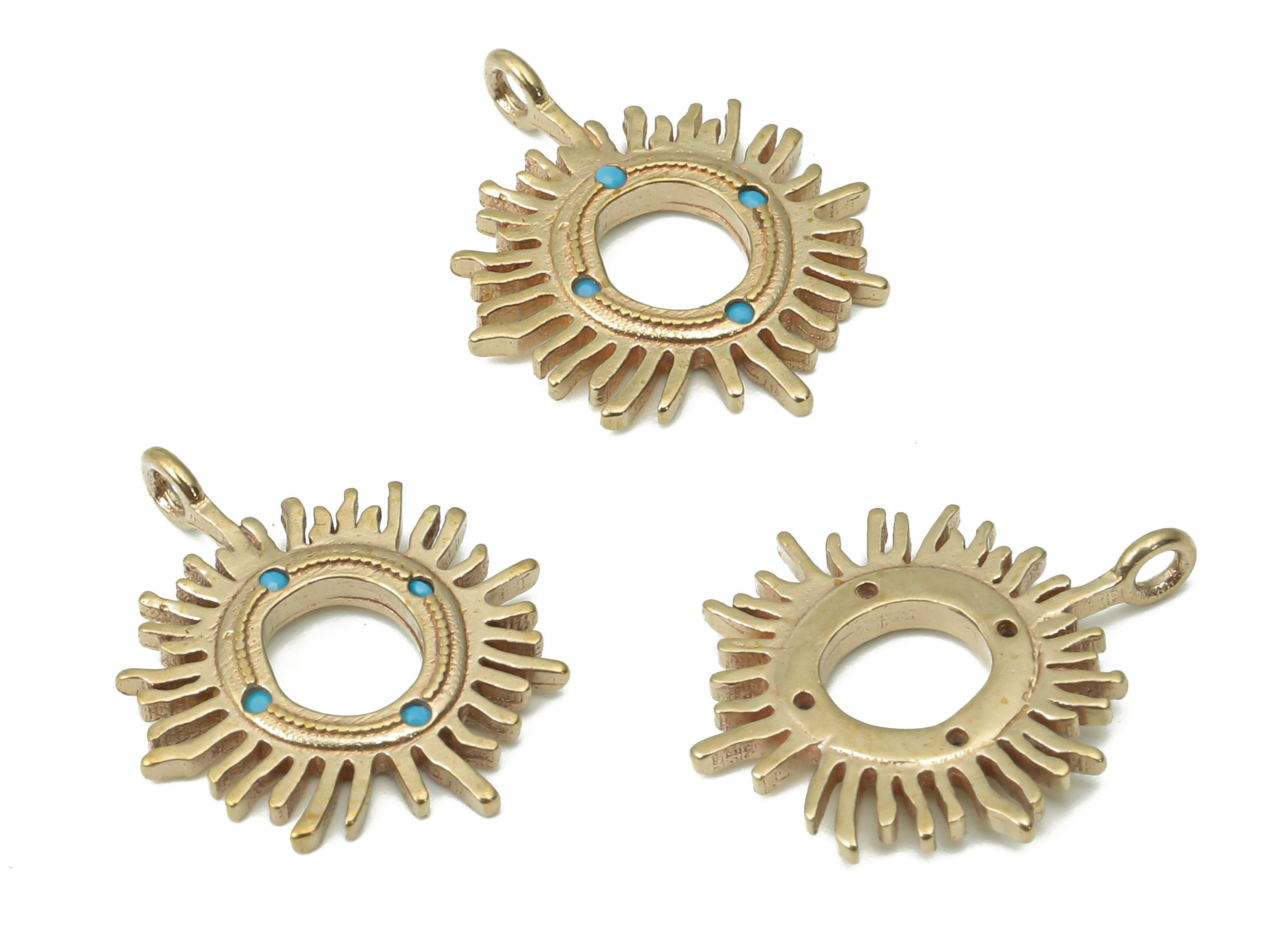 Brass Sun Earring Charms with Zircons - Raw Brass Sun Pendant - Earring Charms for Jewelry Making - 17.7x14.53x1.7mm - PP7422 - DOMEDBAZAAR