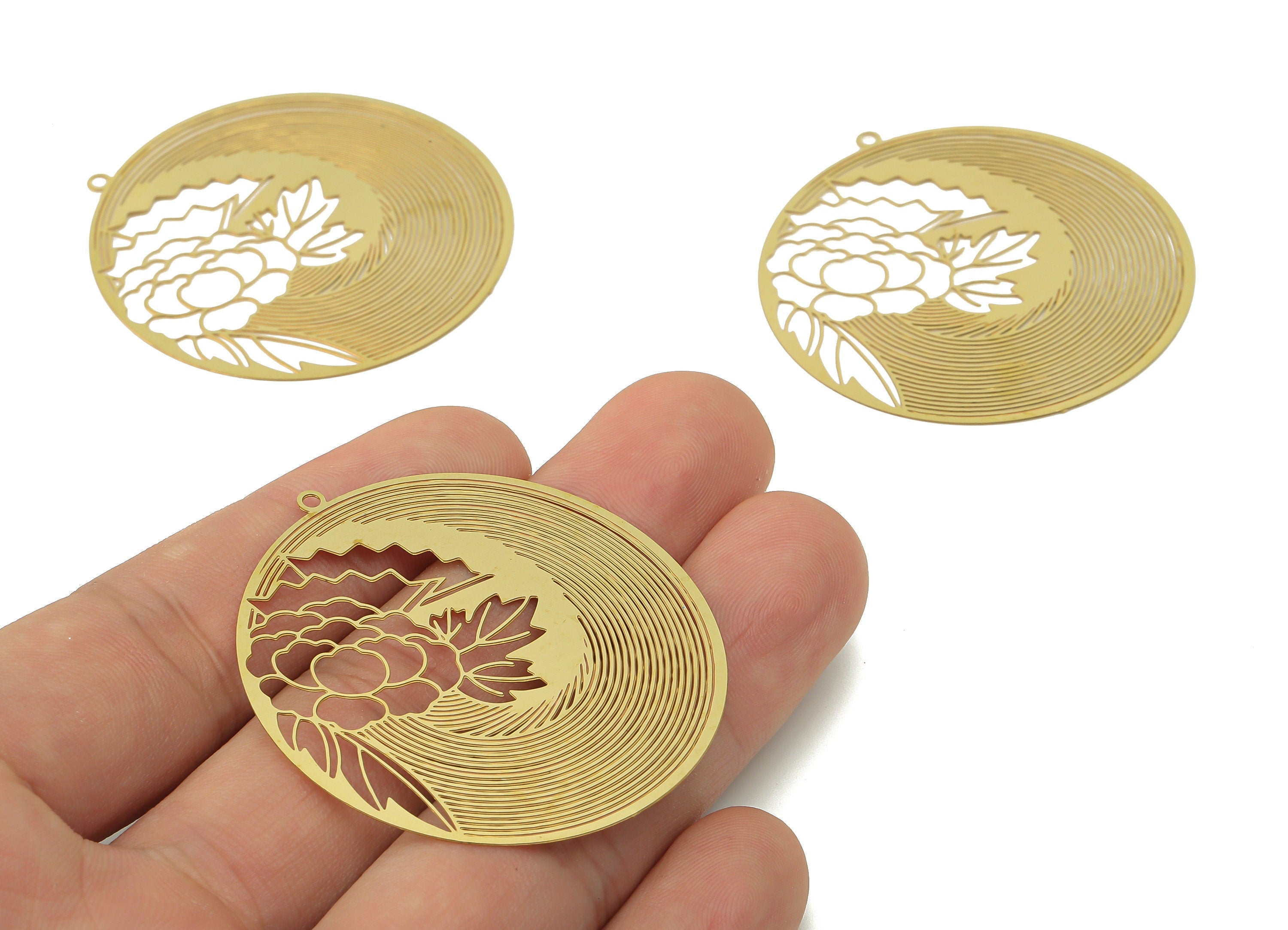Brass Thread Round Branch Earring Charms - Raw Brass Cloud Wave String Leaf Pendant - Jewelry Making Supplies - 46.44x44.22x0.28mm - JJB7046 - DOMEDBAZAAR