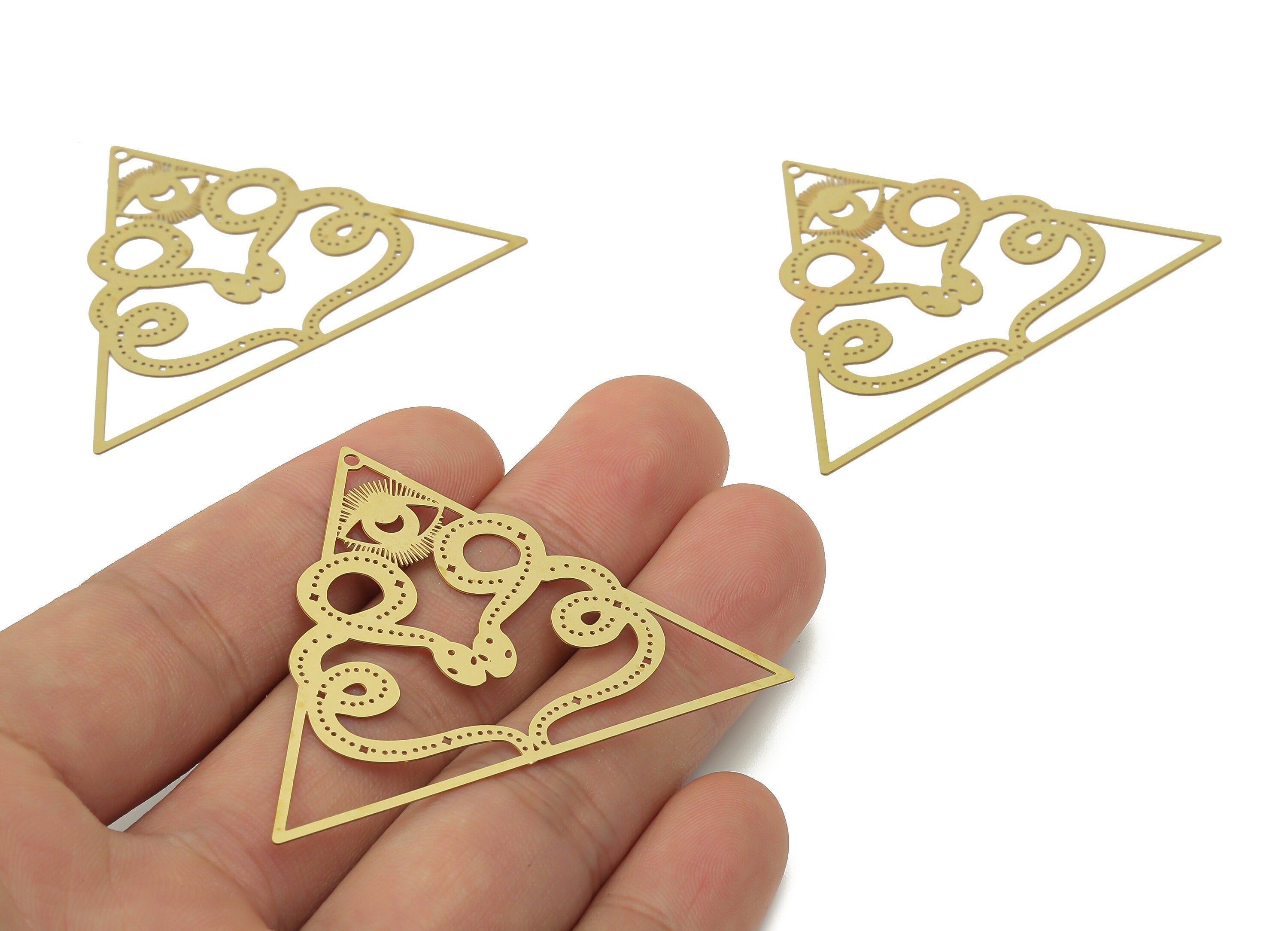 Brass Triangle Crescent Eye Earring Charms - Raw Brass Bubble Snake Plant Pendant - Jewelry Making Supplies - 56.05x41.72x0.23mm - JJB7056 - DOMEDBAZAAR