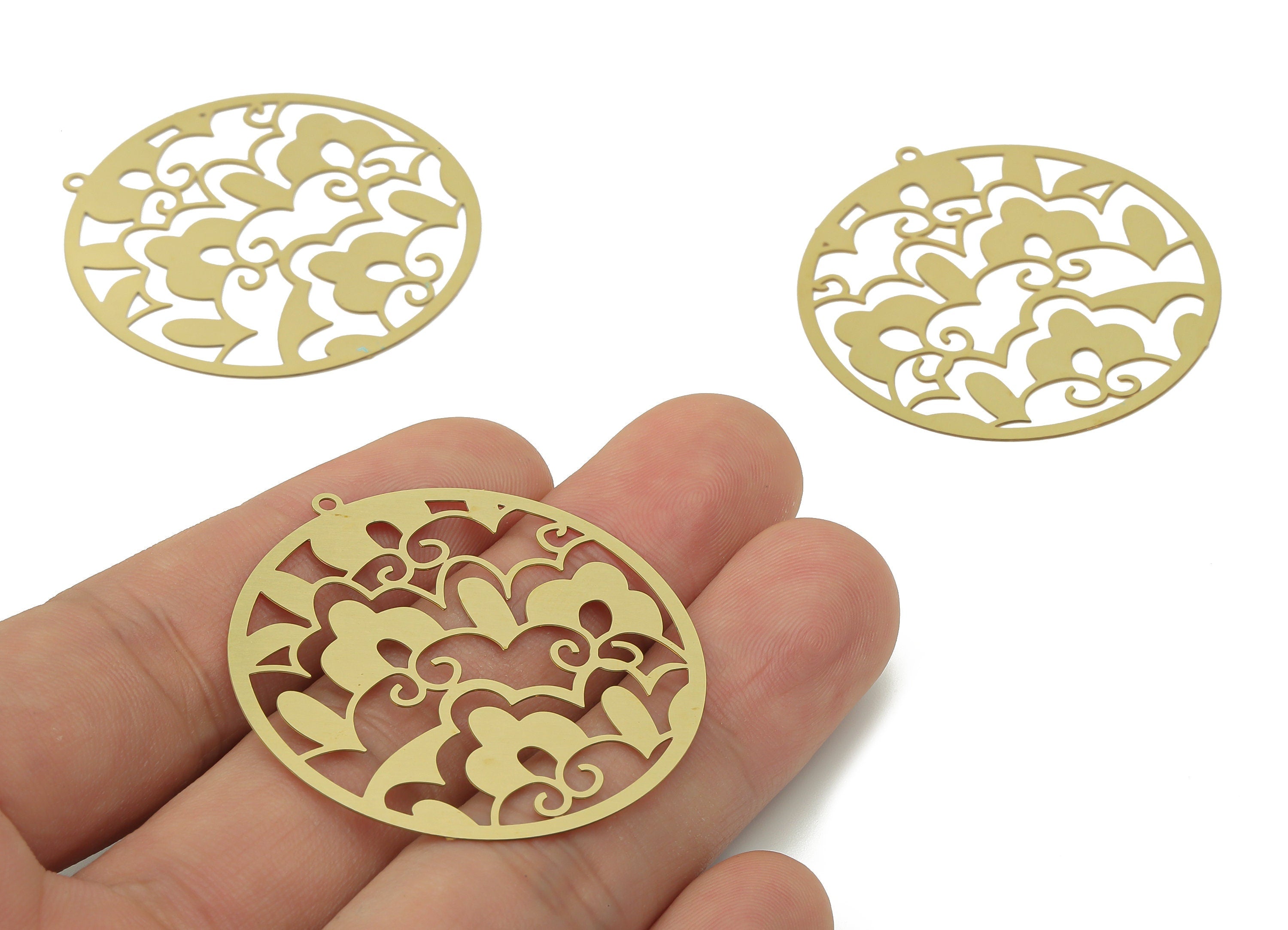 Brass Pattern Round Earring Charms - Raw Brass Abstract Circle Pendant - Jewelry Making Supplies - 42x40x0.27mm - JJB7058 - DOMEDBAZAAR