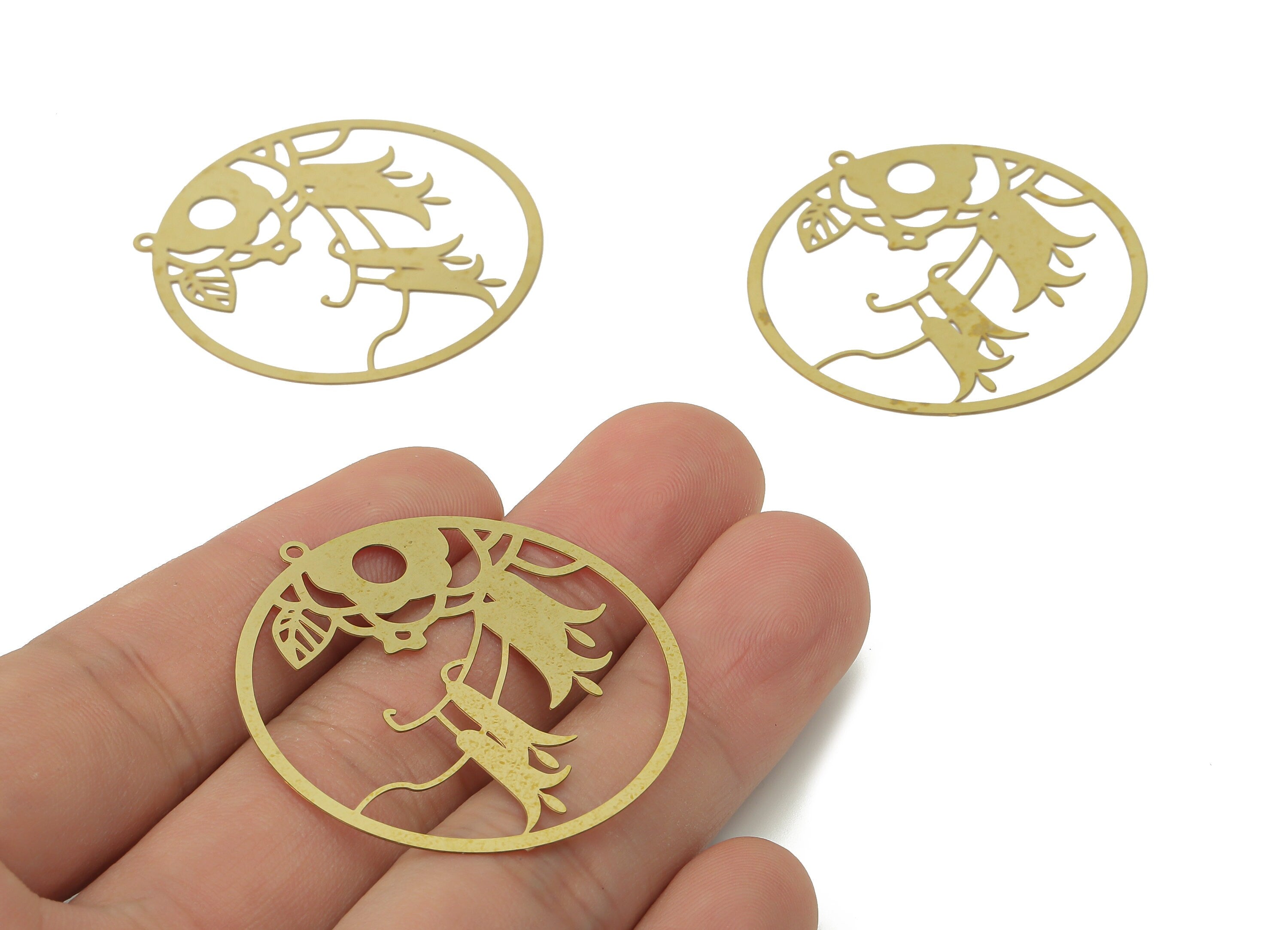 Brass Calla lily Flower Round Earring Charms - Raw Brass Abstract Leaves Circle Pendant - Jewelry Supplies Making - 41x39x0.24mm - JJB7062 - DOMEDBAZAAR