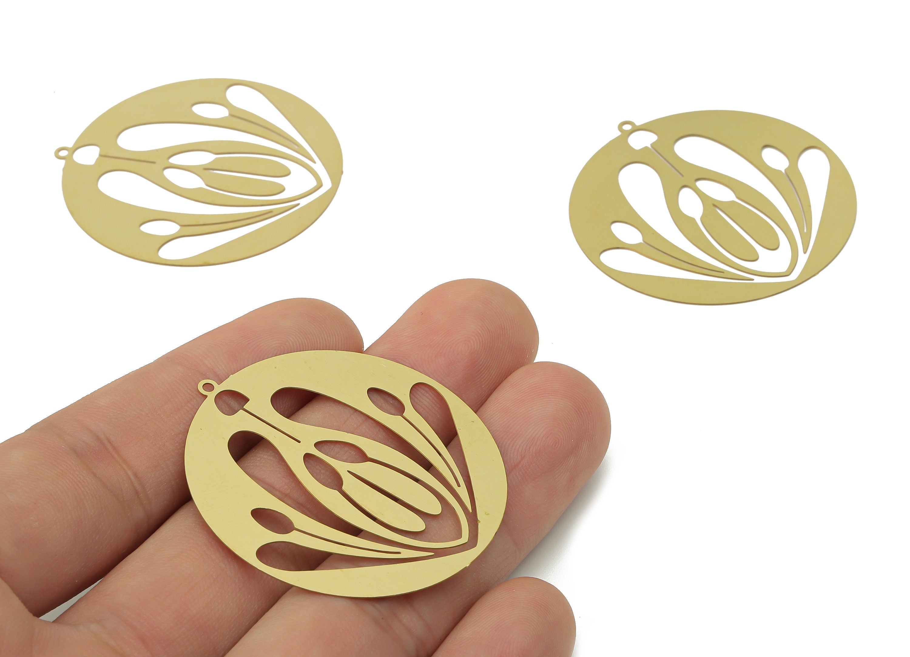 Brass Lotus Round Earring Charms - Raw Brass Abstract Flower Circle Pendant - Earring Charms for Jewelry Making - 42x40x0.27mm - JJB7053 - DOMEDBAZAAR