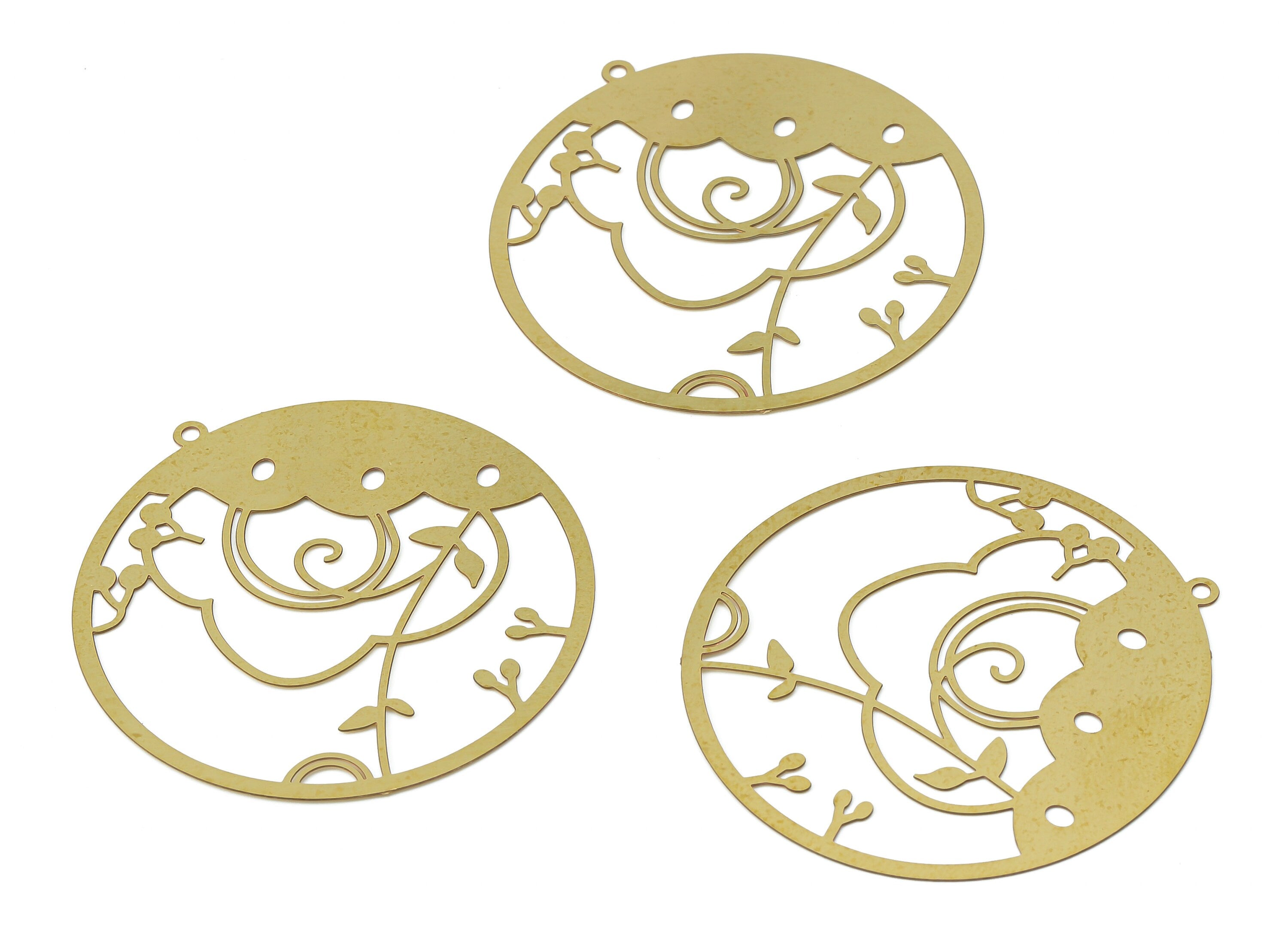 Brass Flower Round Earring Charms - Raw Brass Leaves Circle Pendant - Jewelry Making Supplies - 42.12x40x0.28mm - JJB7059 - DOMEDBAZAAR