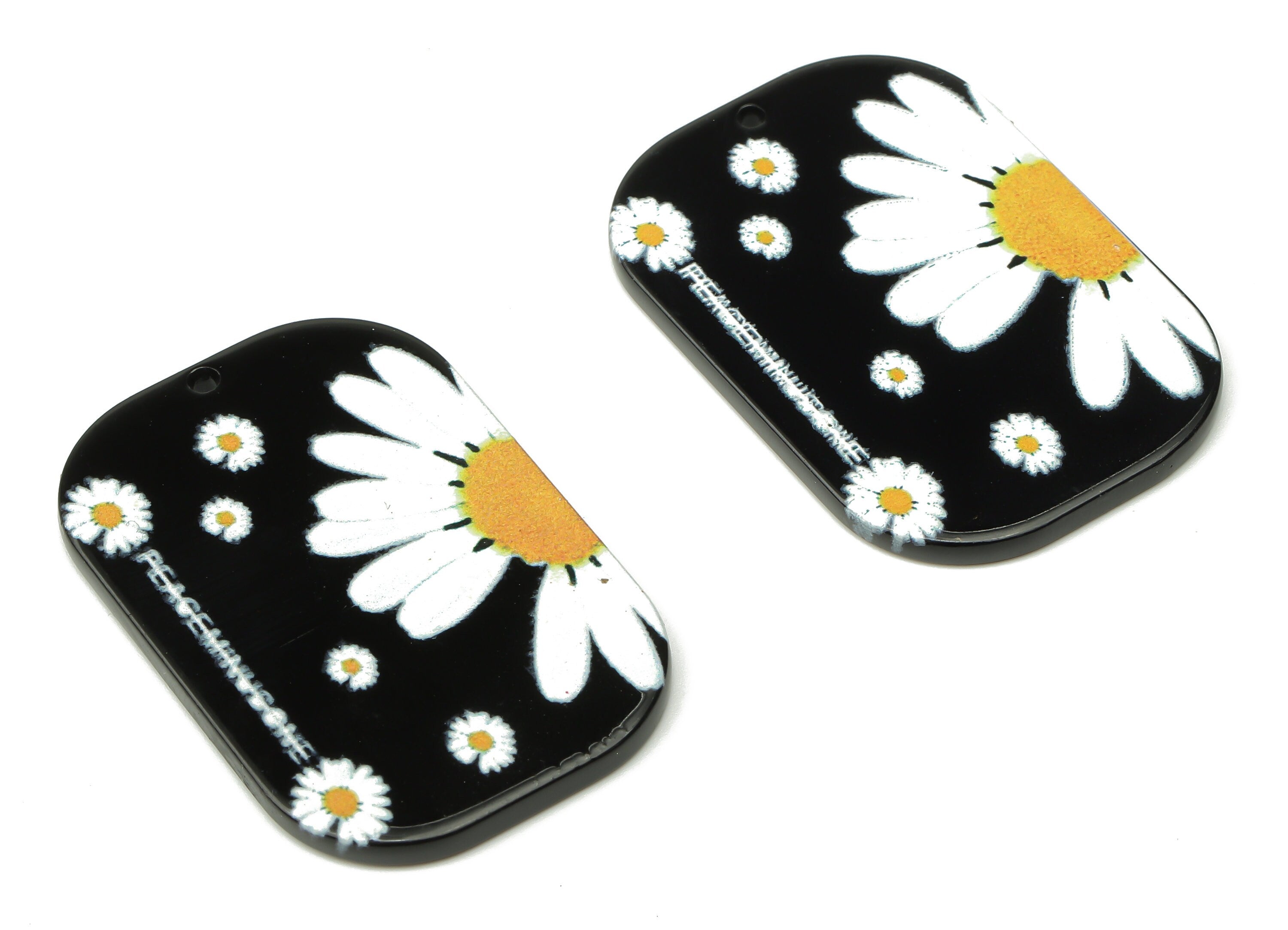 Acrylic Rectangle Flower Earrings Charm -White Daisy Pendant Charm - Jewelry Making Supplies - 39.67×26.04×2.09mm- AC2491E - DOMEDBAZAAR