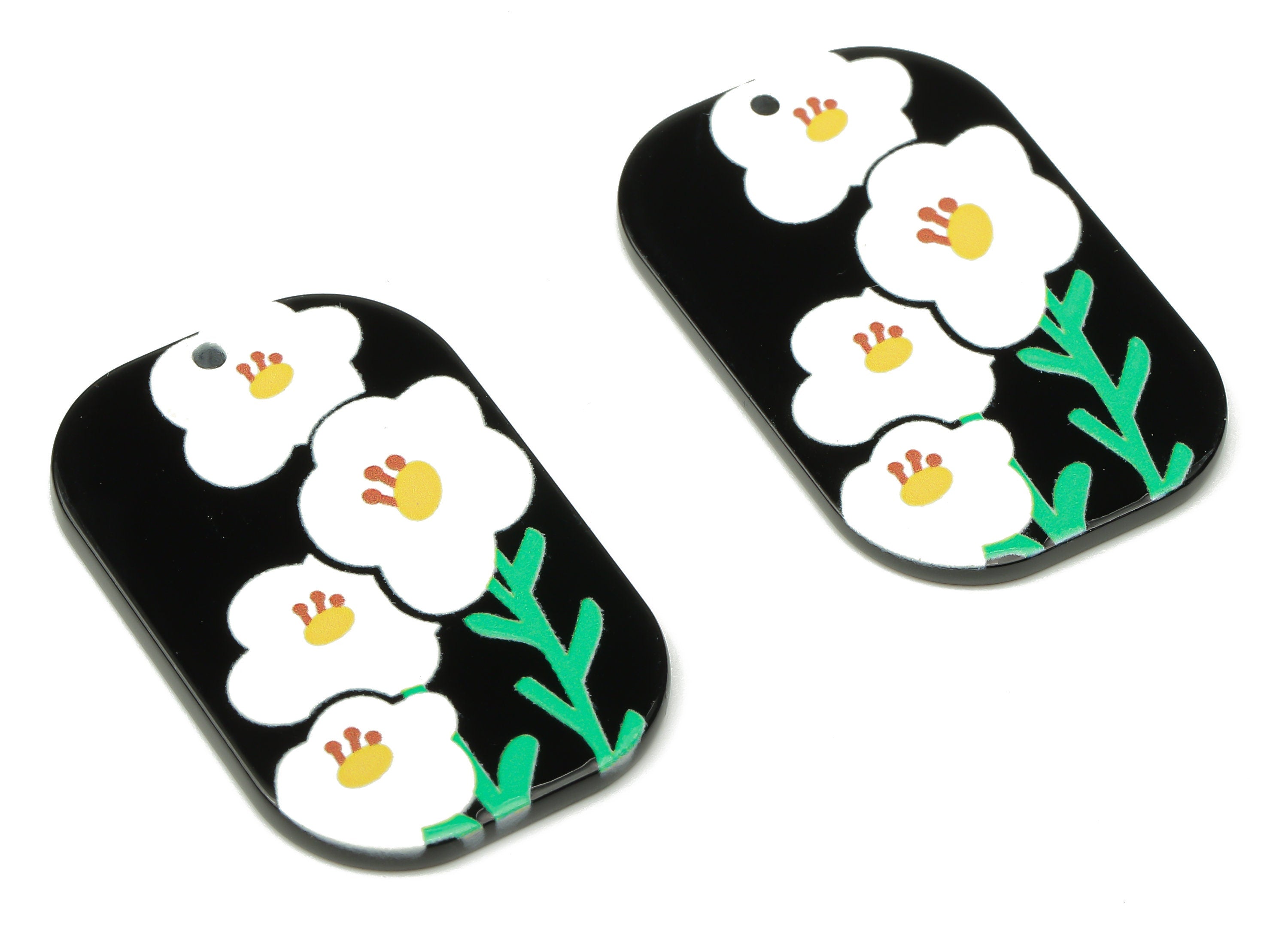 Acrylic Rectangle Flower Earrings Charm -White Flowers Pendant Charm - Jewelry Making Supplies - 39.67×26.04×2.09mm- AC2491F - DOMEDBAZAAR