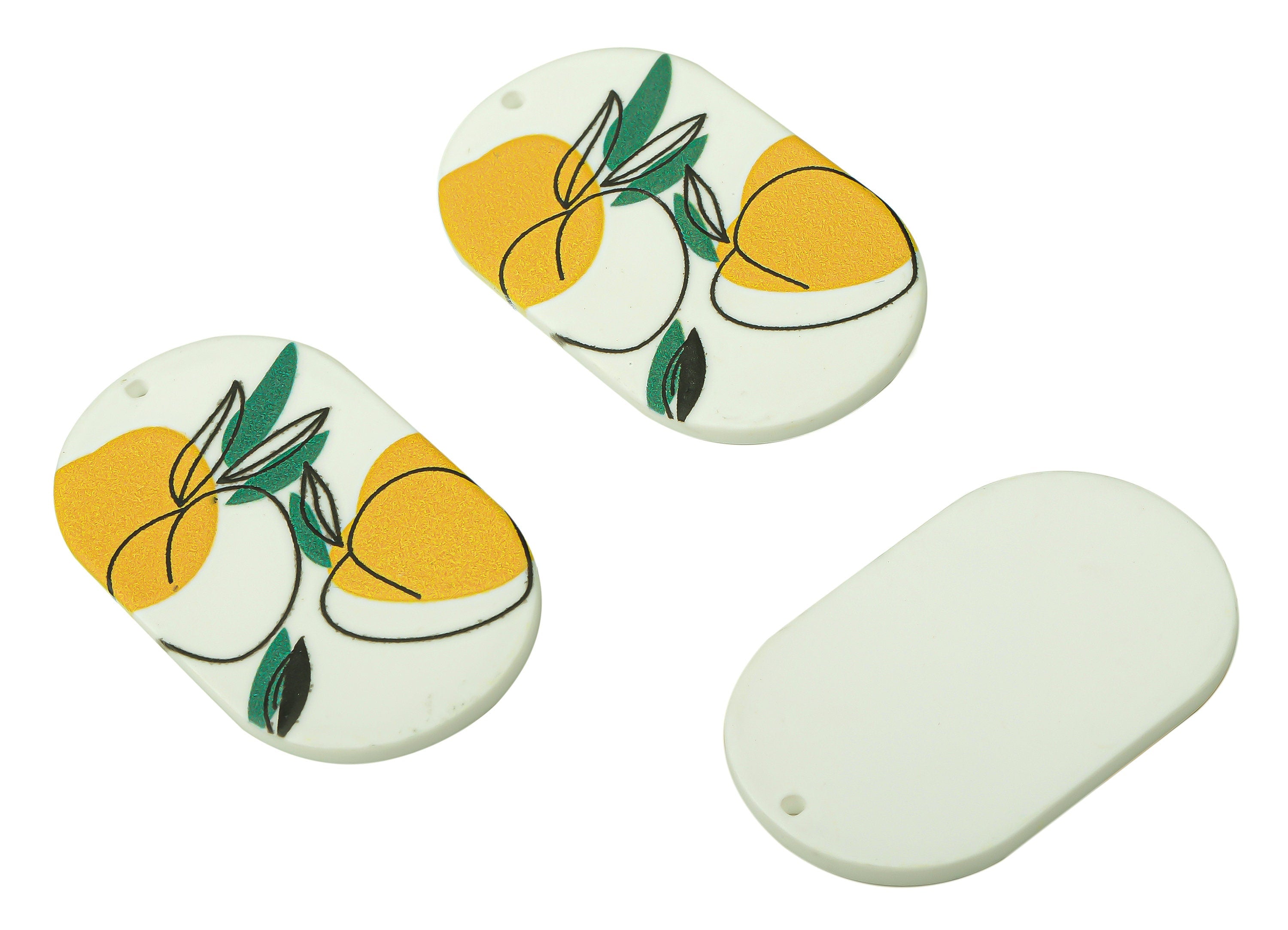 Acrylic Abstract Fruit Design Charm - Oval Yellow Lemon Charm - Earring Findings - Jewelry Supplies - 39.6×23.76×2.3mm - AC2493 - DOMEDBAZAAR