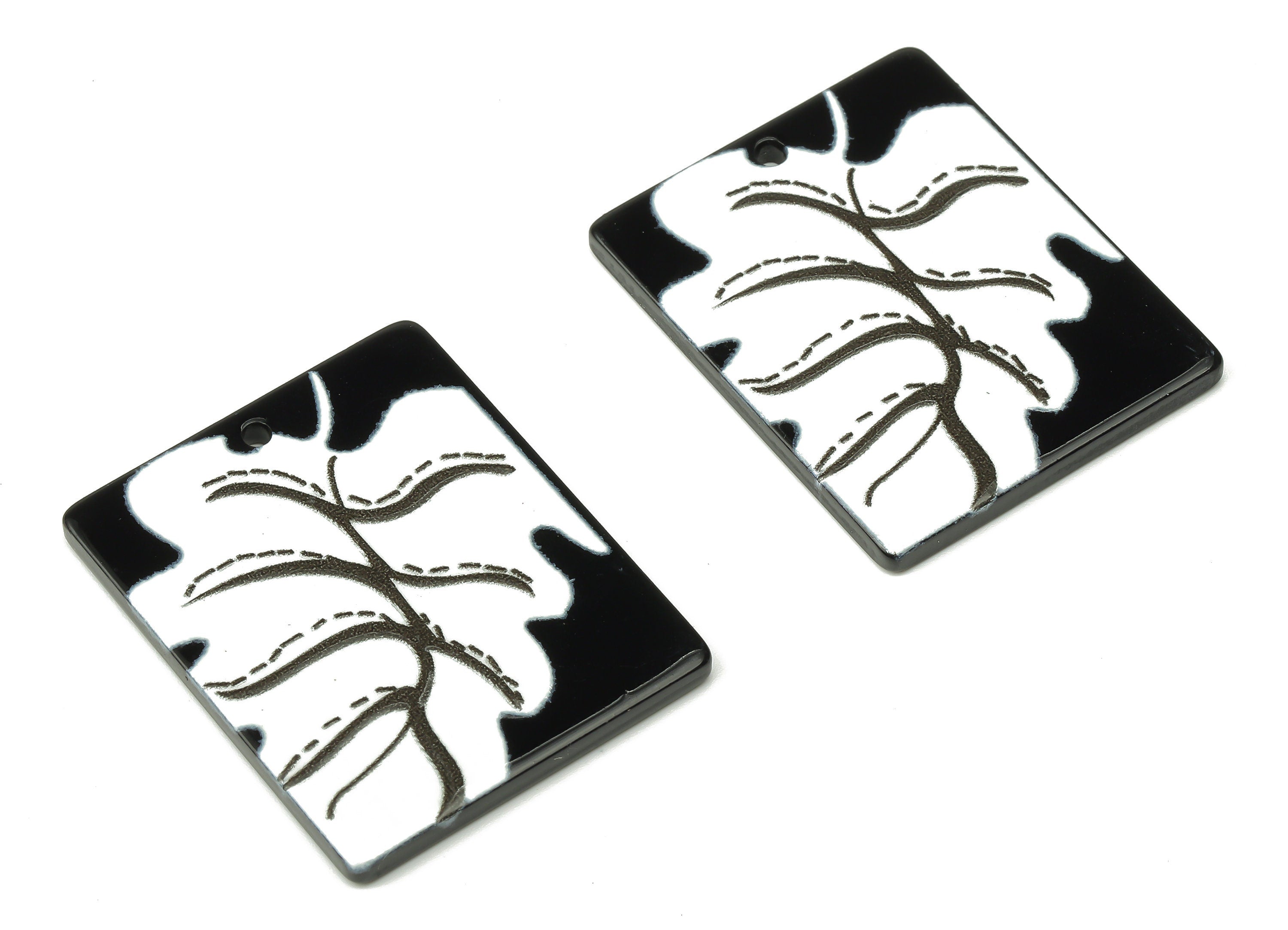 Acrylic Rectangle Leaf Charms - White Leaves Earring Charm Pendant - Leaf Earring Charms - Jewelry Making - 32.39×25.58×1.9mm - AC2494 - DOMEDBAZAAR